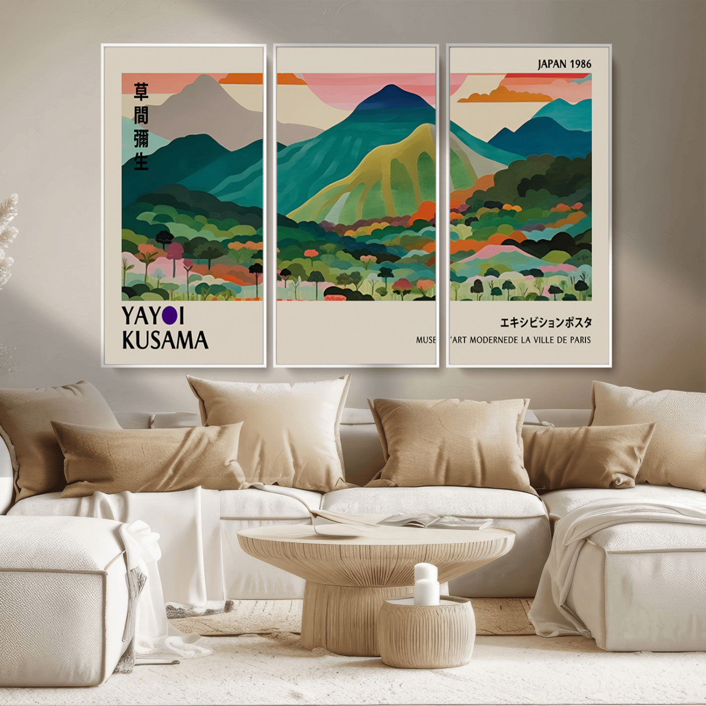 -Yayoi Kusama Wall Art, Yayoi Wall Art Canvas, Vibrant Mountain Landscape Canvas Print with Bold