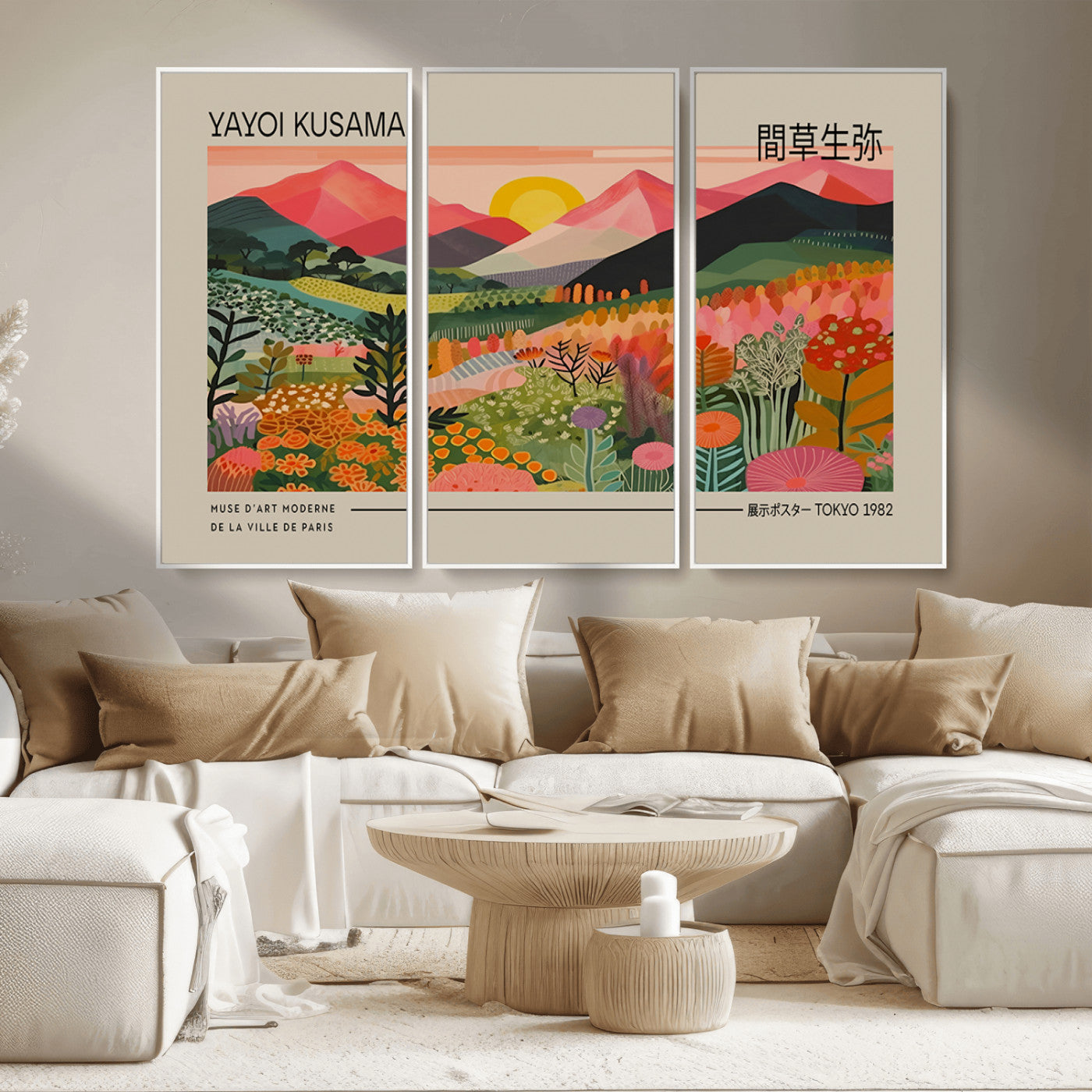 23753-MGV-CV-36X24-Yayoi Kusama 1986 Wall Art Print - Wabi Sabi Japanese Wall Art Print - Vibrant Abstract Landscape