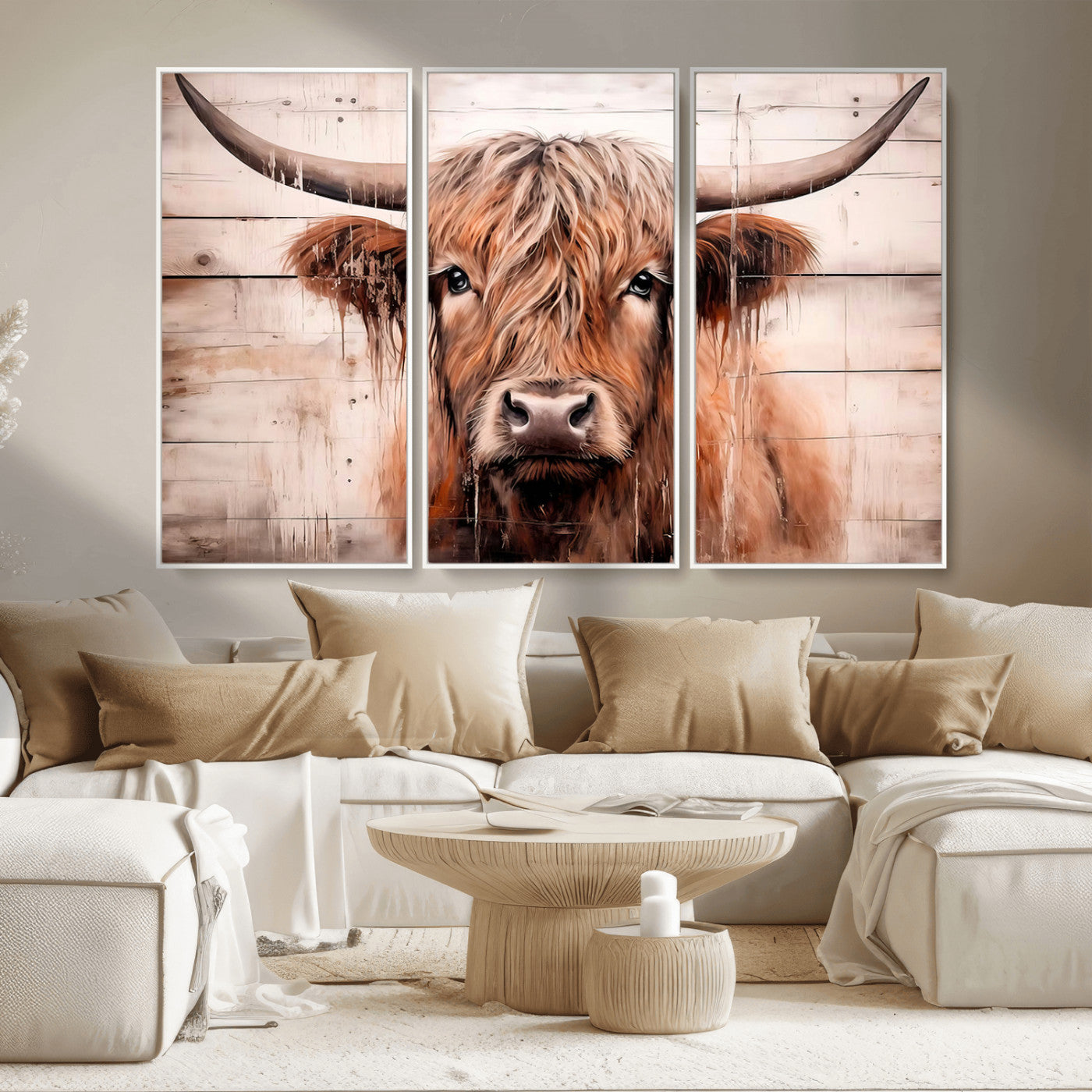 -Vintage Scottish Highland Cow Cattle Art Print Farmhouse Wall Art Canvas Print