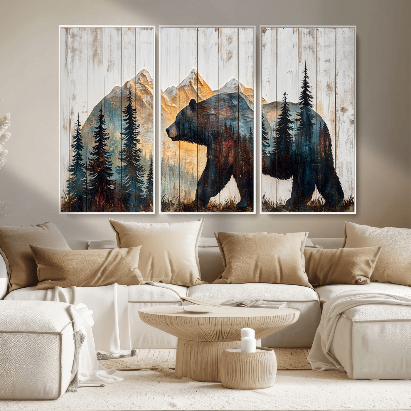 -Rustic Bear Wall Art - Grizzly 399 Bear Wall Art - Mountain Wood Canvas Wall Art - Nature Theme