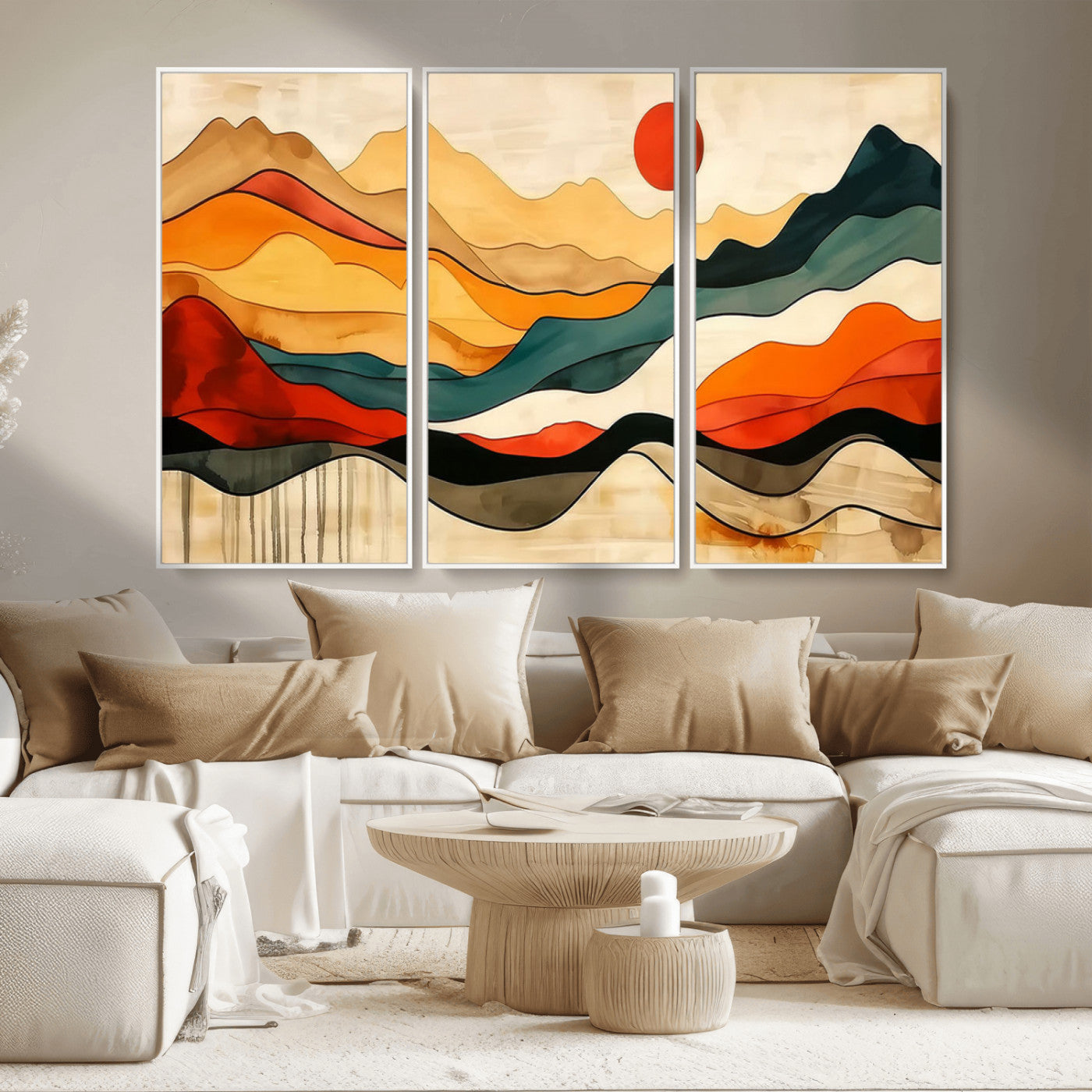 23241-MGV-FC-48X32-3P_White-Mid Century Wall Art Print - Abstract Woodland Print - Modern Art Panoramic Mountain Wall Art