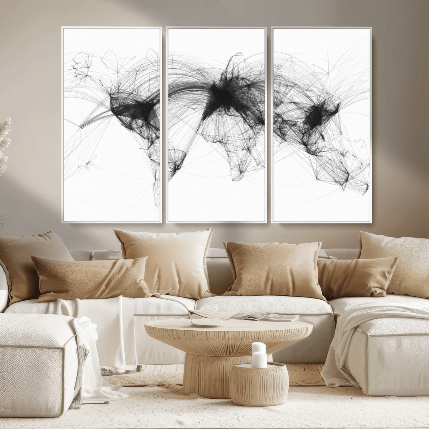 Black-Flight-Routes-MGV-CV-36X24-Flight Routes Air Traffic Map Canvas Wall Art - Framed - Ready to Hang