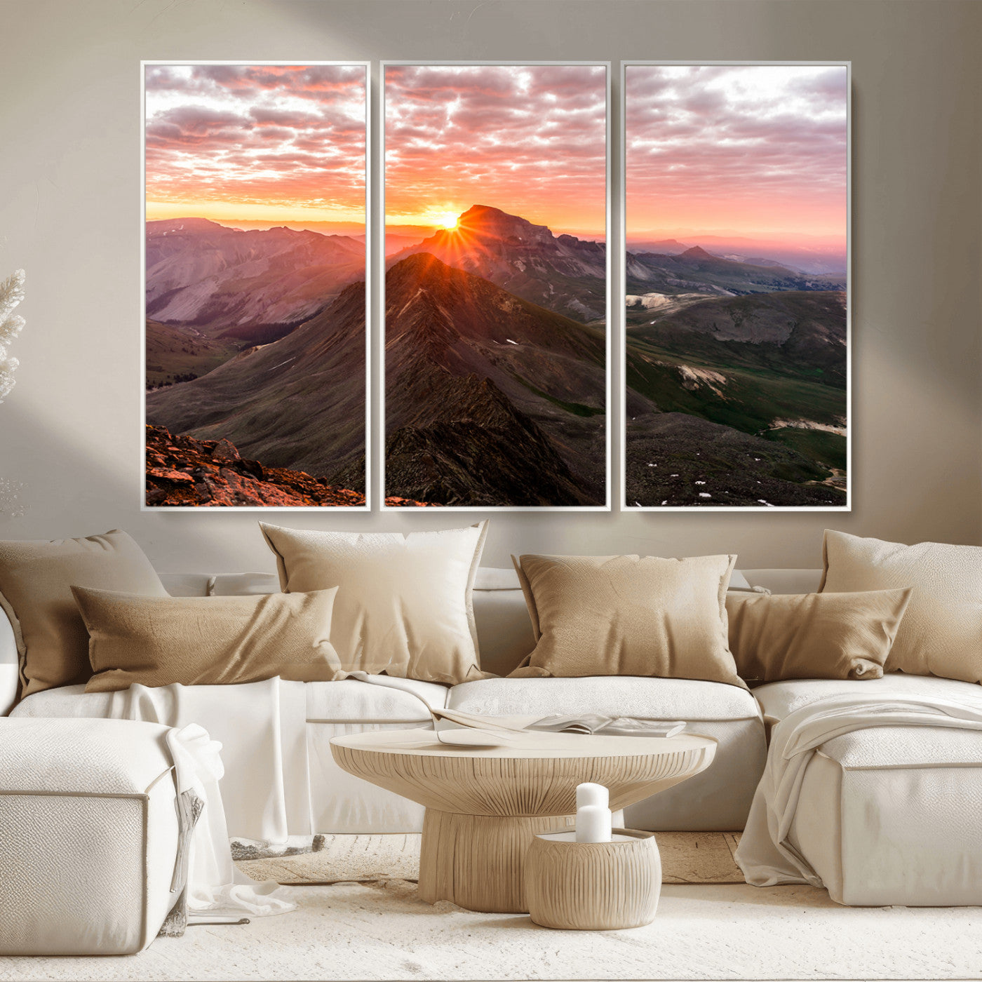 MGV-FC-48X32-3P - Majestic Sunrise Wall Art – Canvas Print of Rugged Mountain Peaks, Vibrant Sky, Serene Landscape, Nature Decor for Home or Office