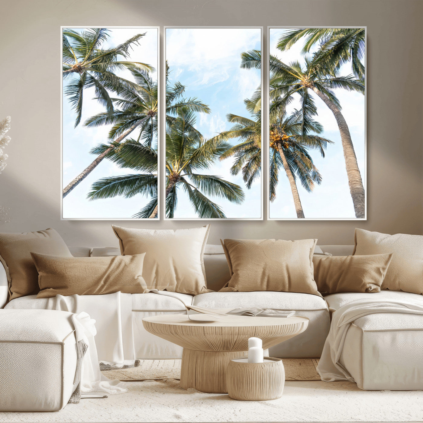 87247012-MGV-CV-36X24 - Tropical Palm Trees Wall Art – Sunlit Leaves & Blue Sky Canvas Print, Island Breeze and Vacation Vibes for Office or Home Decor