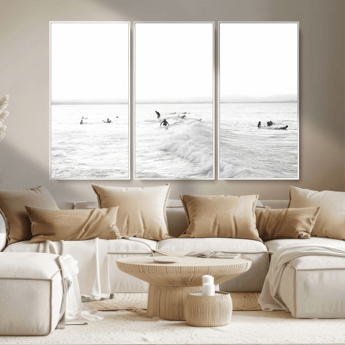 33449548-MGV-CV-36X24 - Surf Crowd Motion Wall Art – Active Surfers & Ocean Waves Canvas Print, Dynamic Water and Coastal Horizon for Living Room or Sea Adventure Decor