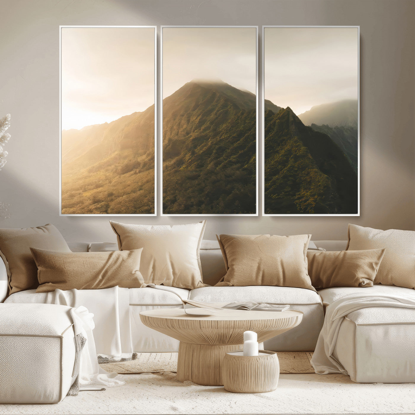 42338636-MGV-CV-36X24-Mountain Wall Art – Framed Sunset Landscape Canvas Artwork, Serene Nature Design, Rustic Decor for Home, Office