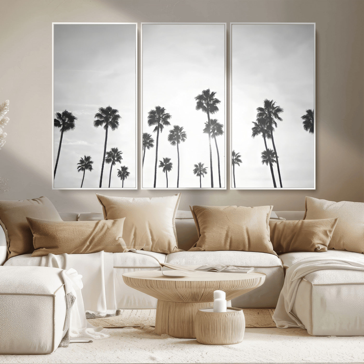 62298277-MGV-CV-36X24-Monochrome Palms Wall Art Canvas Print – Framed Minimalist Silhouetted Trees Artwork for Home, Office, Living Room