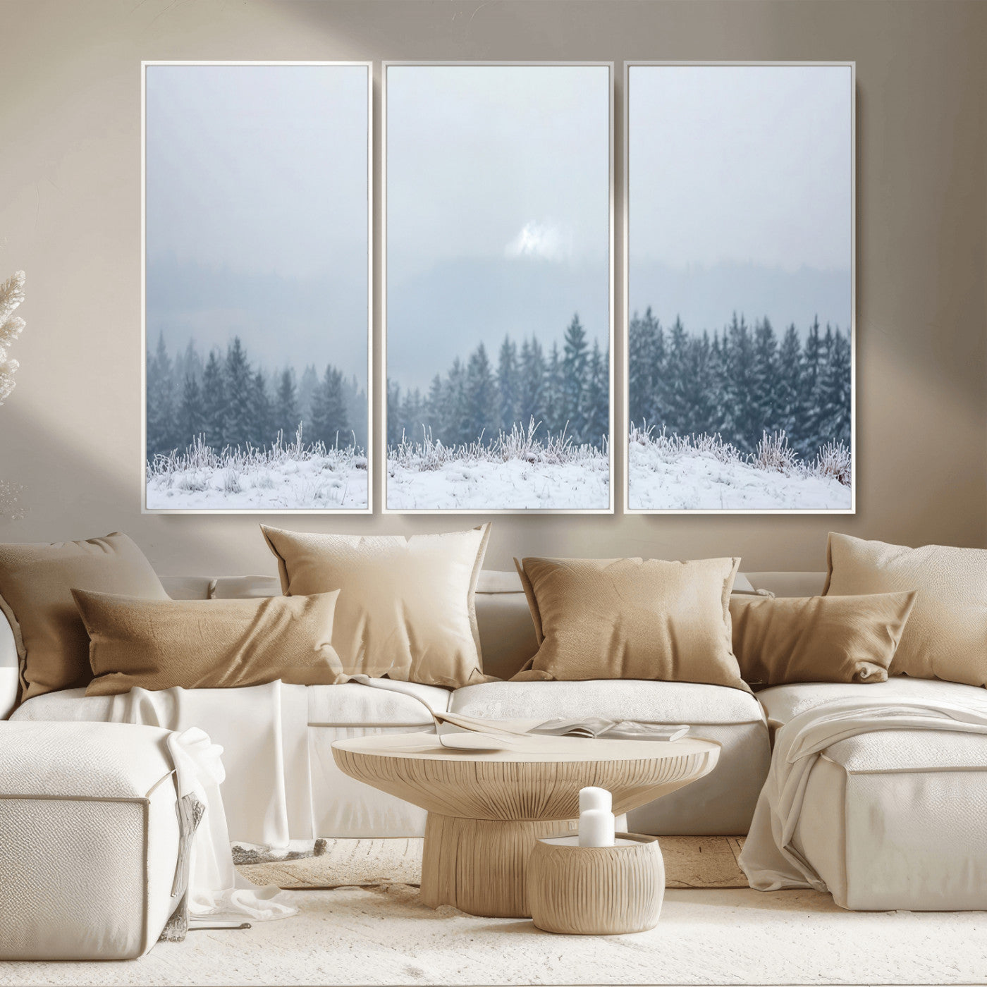 33033082-MGV-CV-36X24-Winter Forest Wall Art Canvas Print – Framed Snowy Landscape Art Picture Misty Tree Scene Artwork for Home Office