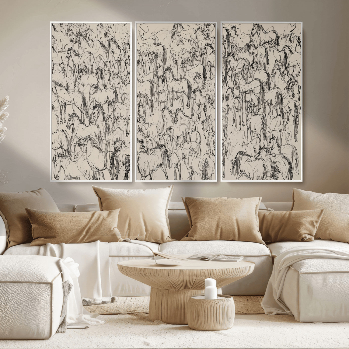 12358908-MGV-CV-36X24-Wild Horse Stampede Wall Art Canvas Print – Monochrome Running Horses Dynamic Motion Elegant Artwork for Home, Office