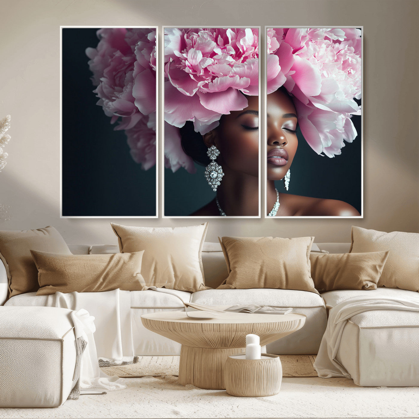 -Black Beauty Petal Crown Wall Art Canvas Print – Floral Petal Headpiece Elegant Design, Petal Inspired Artwork for Home, Office