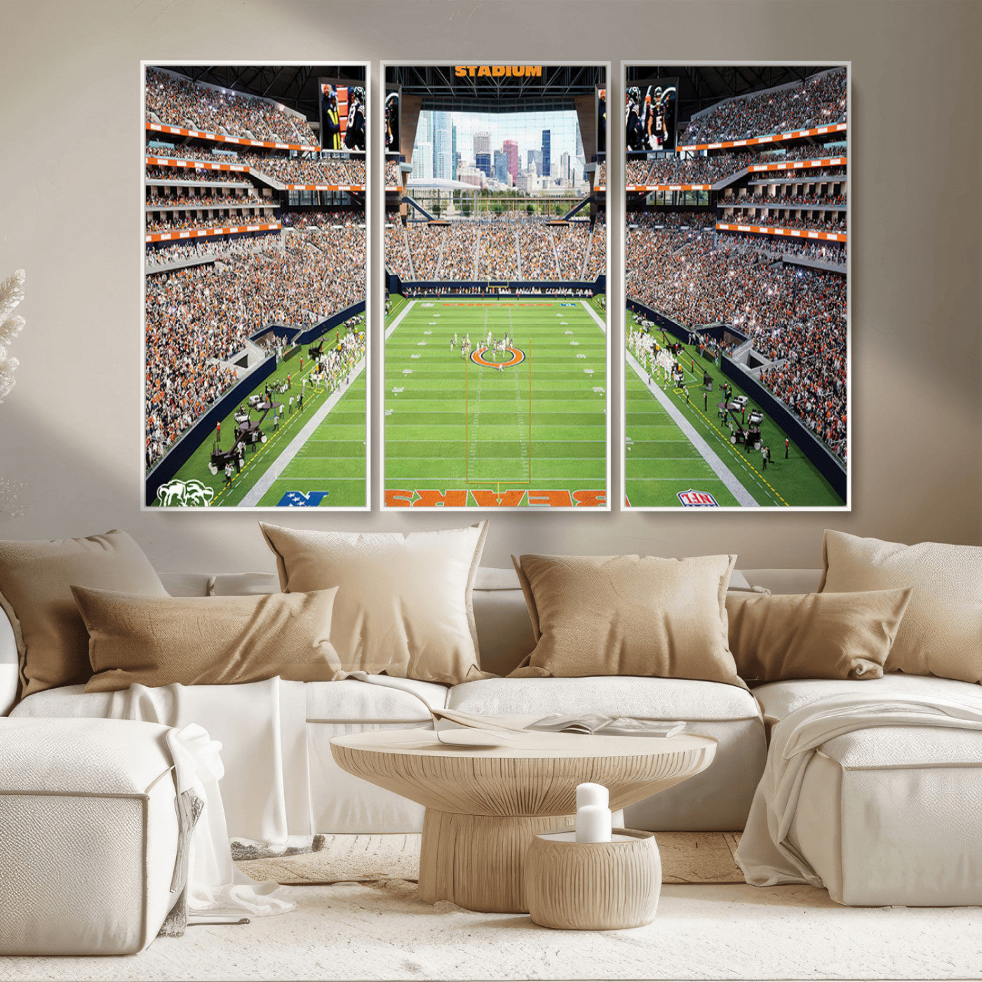 76935553-MGV-FC-48X32-3P_White-Chicago Bears Soldiers Field Wall Art Canvas Print – Framed Football Stadium Artwork for Home, Office, Living Room
