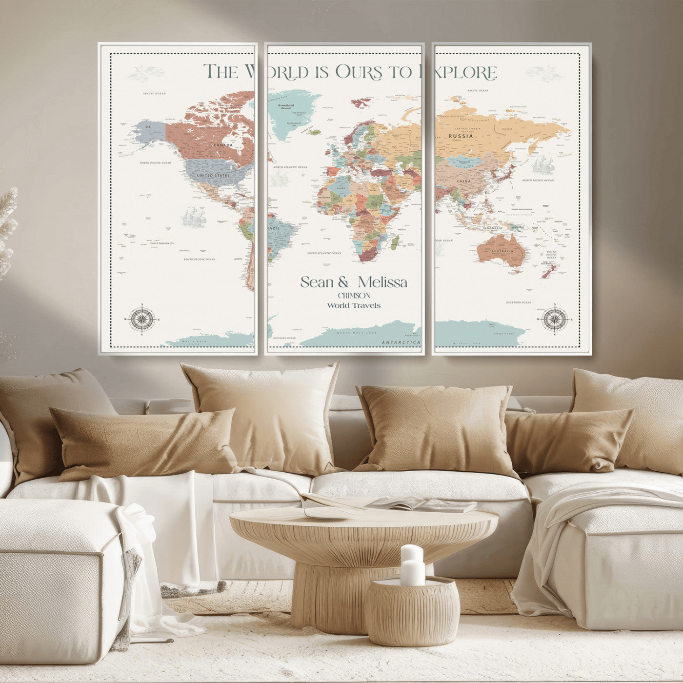 Rehber01-MGV-CV-36X24-Custom Push Pin World Map Wall Art Canvas Print – Personalized Travel Tracker with Pins Framed Large for home, office