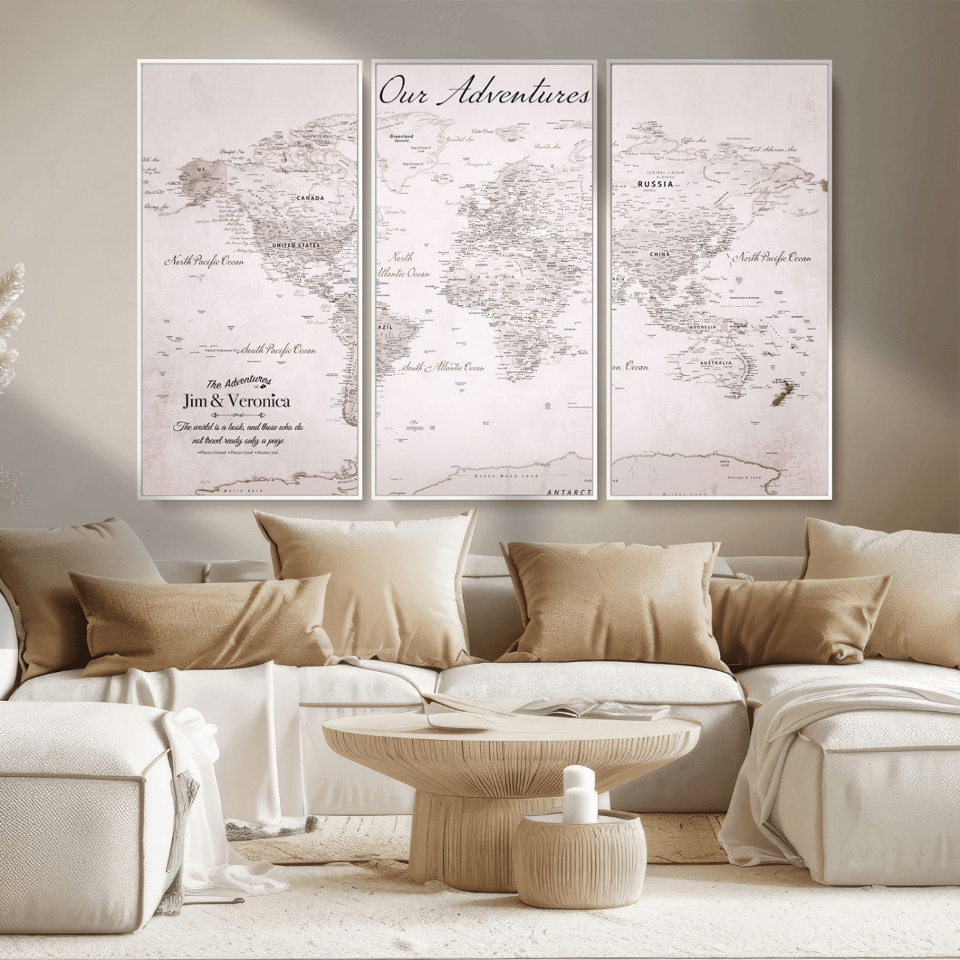 -Customize Push Pin World Map Wall Art Canvas Print – Personalized Travel Map with Foam Pins Framed for home, office