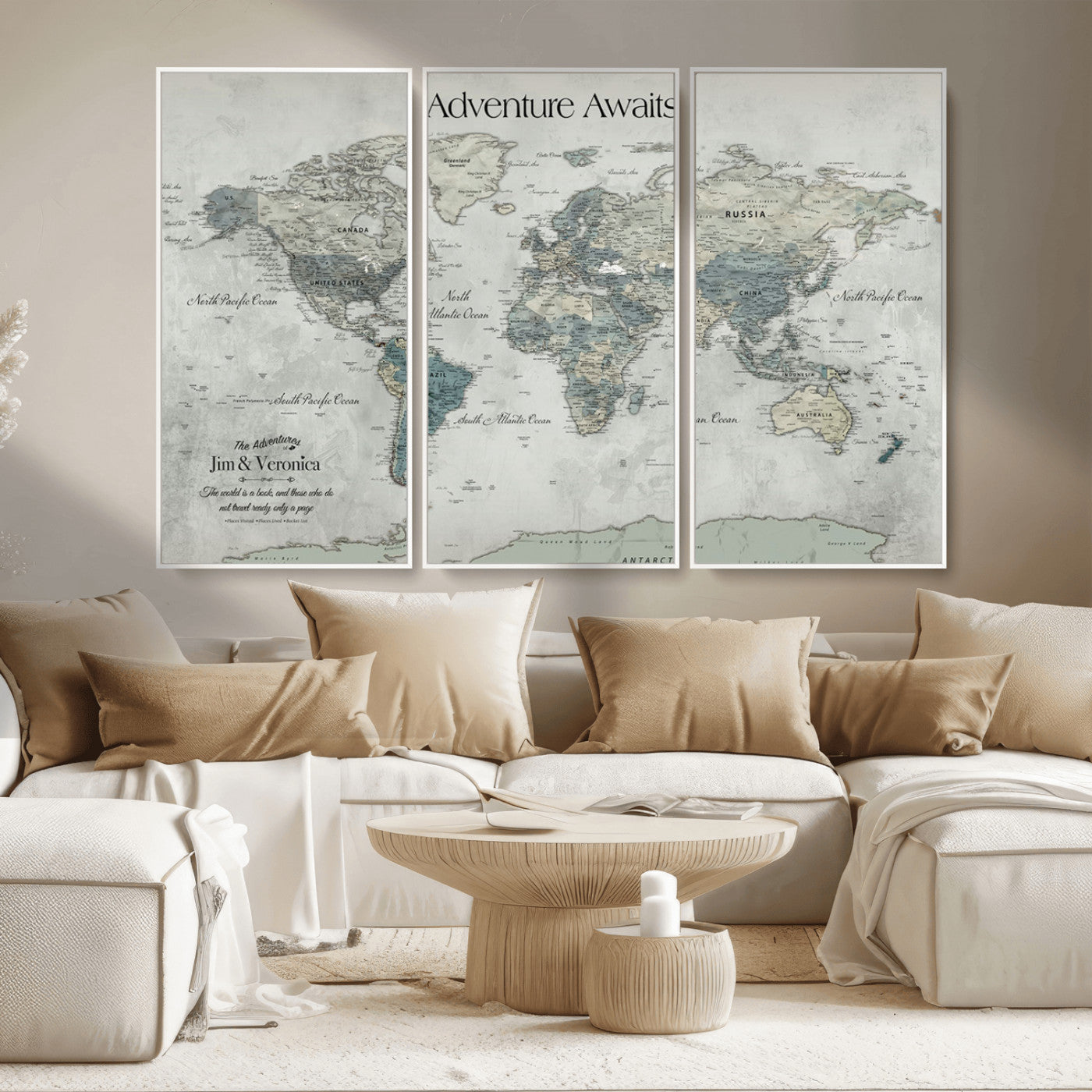 -Personalized Push Pin World Map Canvas Print – Custom Adventure Travel Map Framed Wall Art Gift for home, office