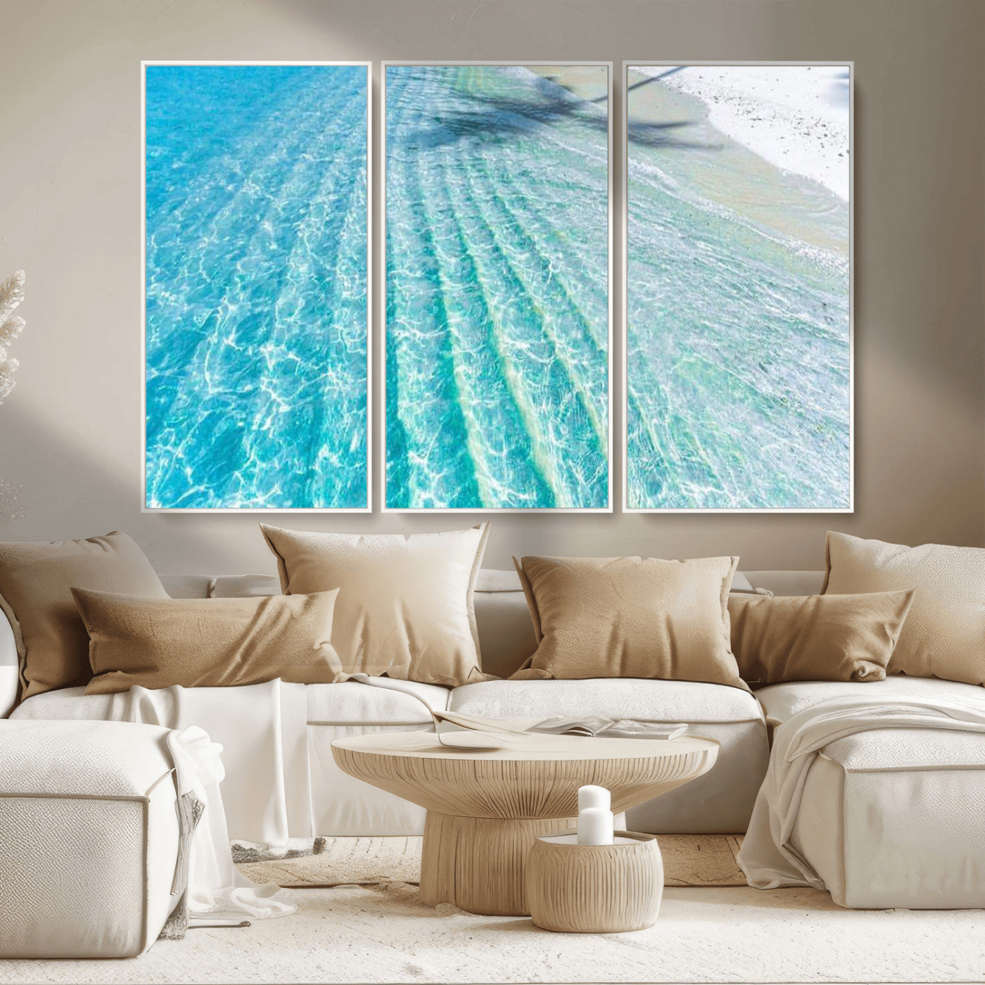 46233906-MGV-CV-36X24 - Serene Clear Blue Ocean Water Canvas Wall Art – Soft White Sand Shore Coastal Print for Home Decor, Relaxation, and Tranquil Vibes