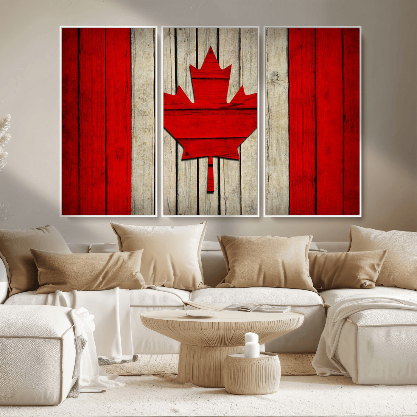 22674-MGV-CV-36X24-Rustic Canada Flag Wall Art – Framed Canadian Flag Canvas Print, Vintage Wood Texture Home or Office Decor