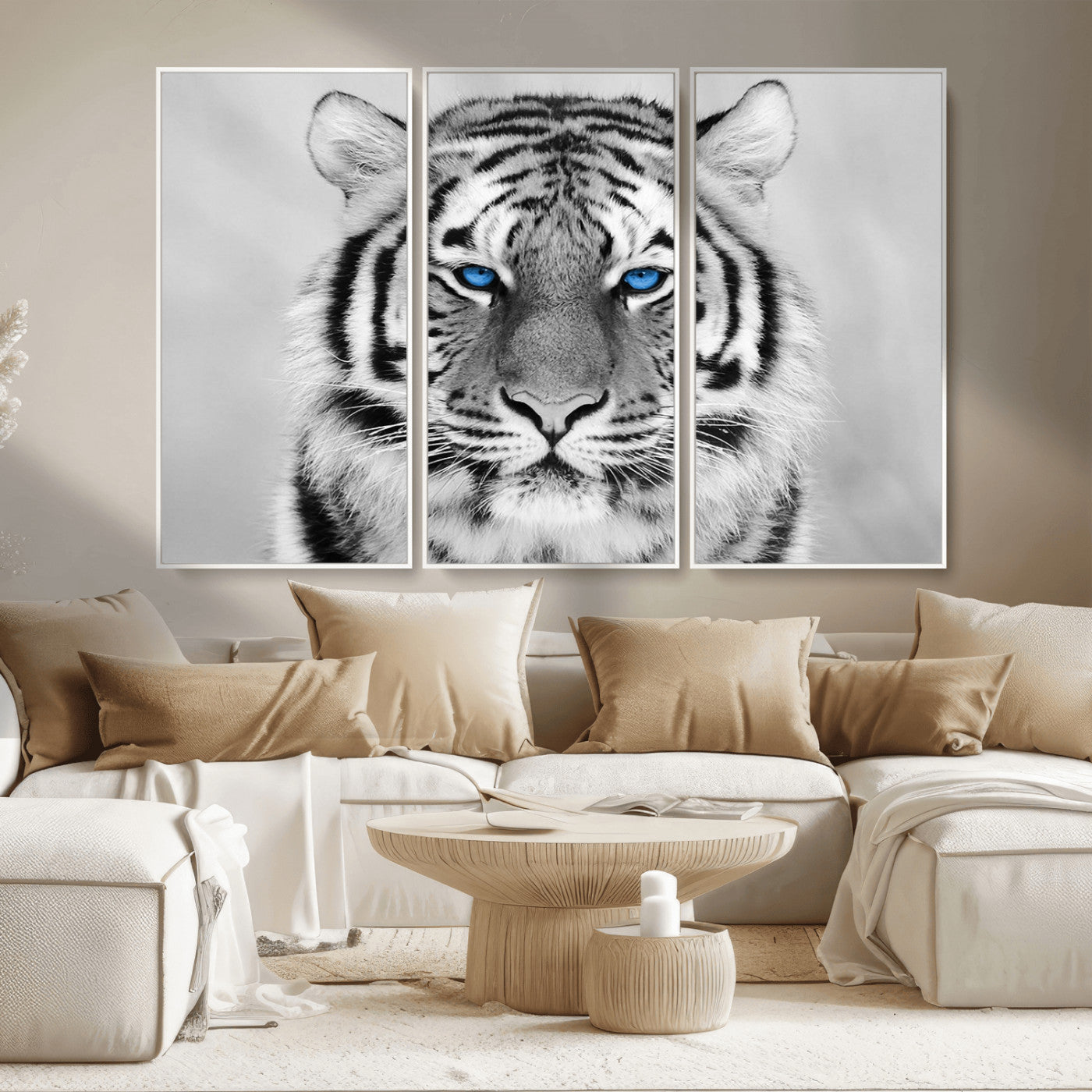 59121-MGV-FC-48X32-3P_White-Black and White Tiger Wall Art Animal Canvas Print