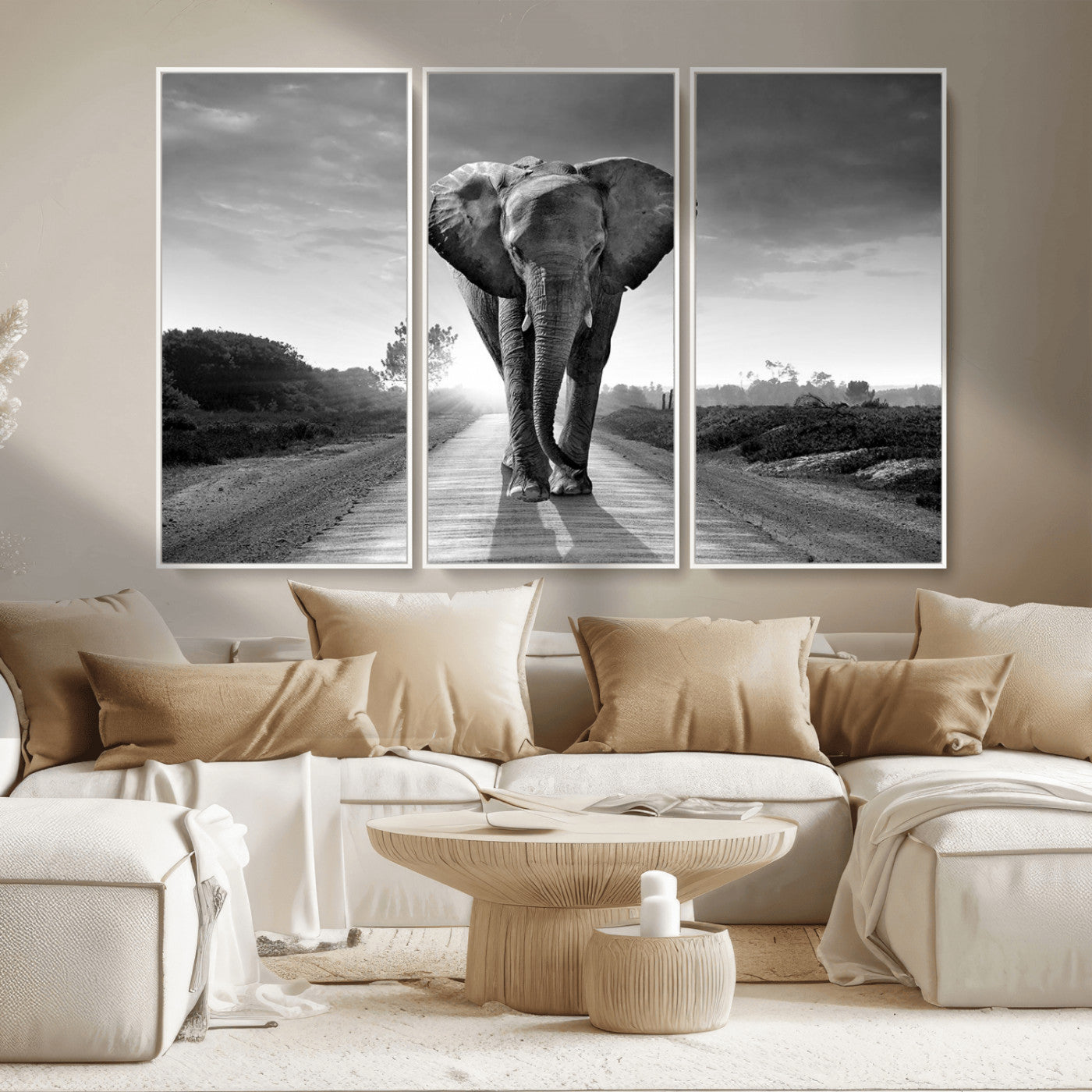 -Black and White Elephant Wall Art Canvas Print