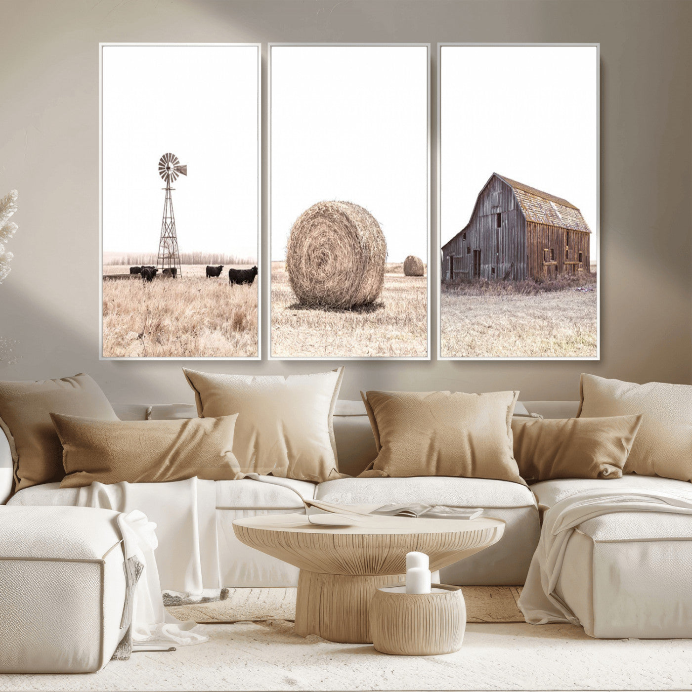 30918-MGV-FC-48X32-3P_White-Farm Prints Set, Set of 6 Farmhouse Wall Art, Country House Decor, Barn Print, Wheat Print,