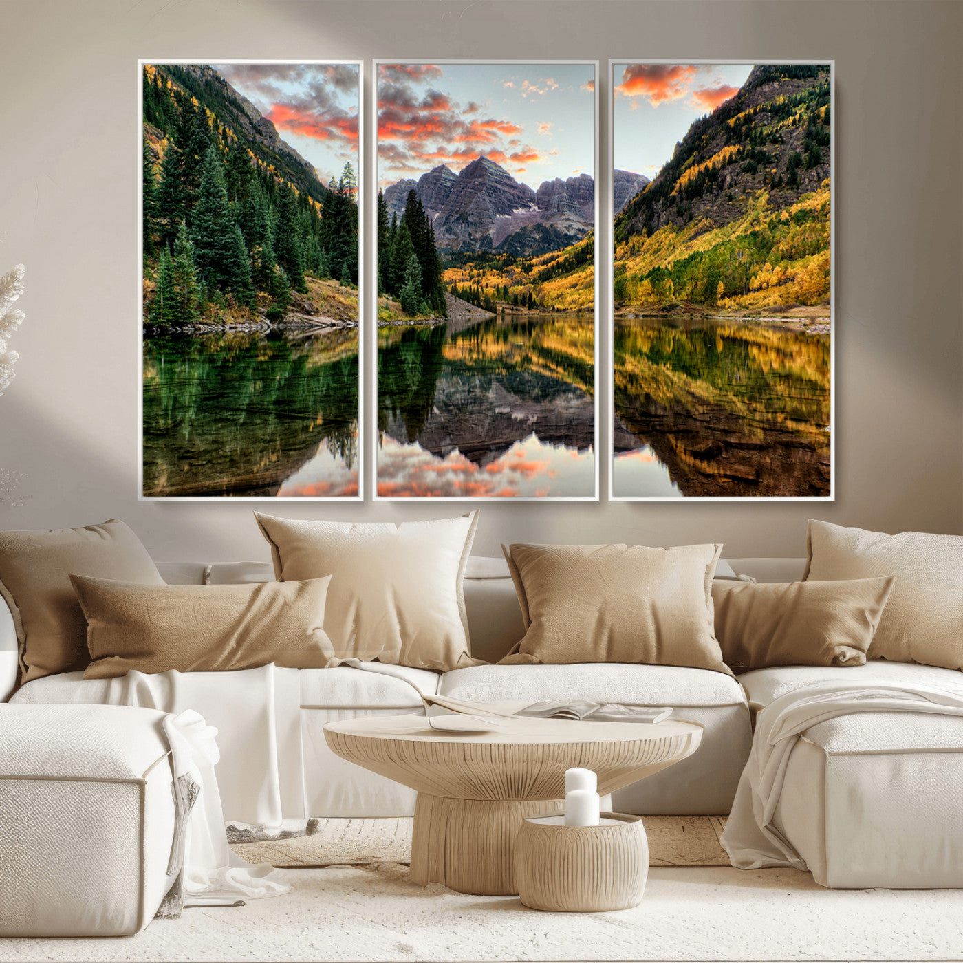 14376-MGV-CV-36X24-Maroon Bells Wall Art - Scenic Canvas Print of Maroon Bells in Autumn for Elegant Home or Office