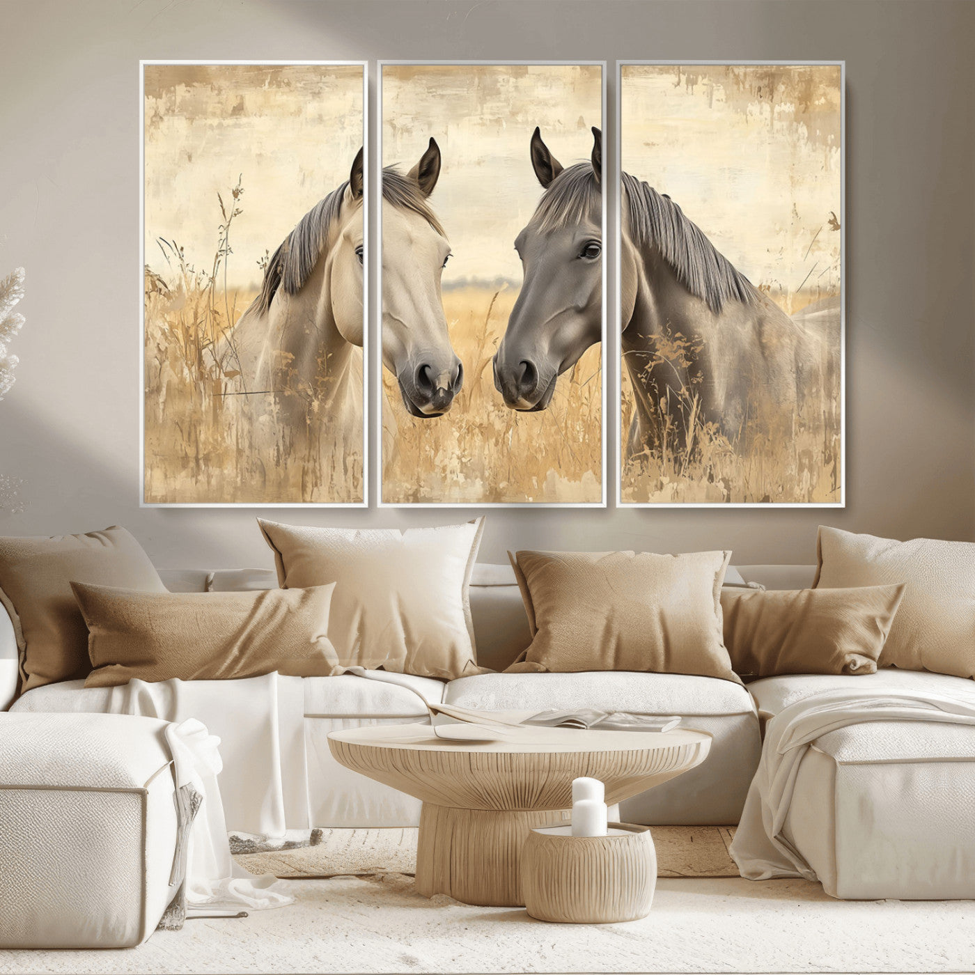 -Chines Ink Style Grunge Horses Wall Art Canvas Print