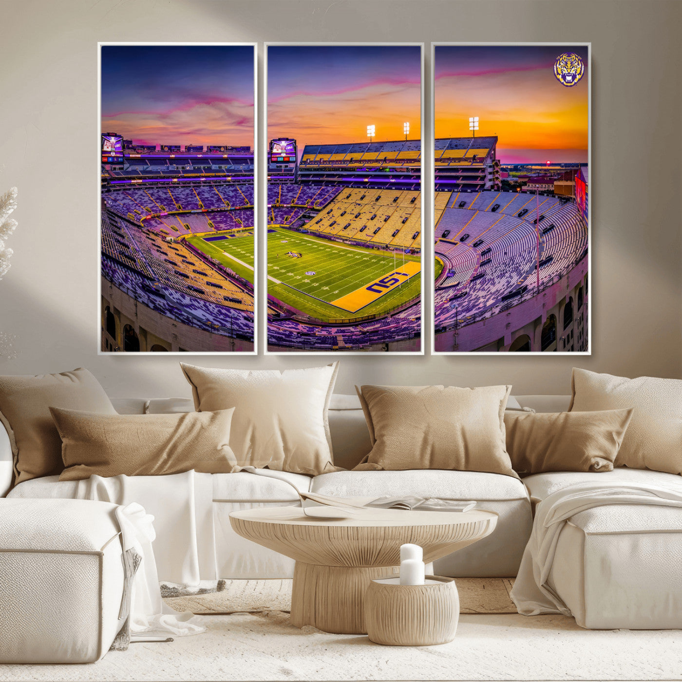 93538-MGV-CV-36X24-The Louisiana State University Tigers Football Team Print - Baton Rouge Tiger Stadium Wall Art
