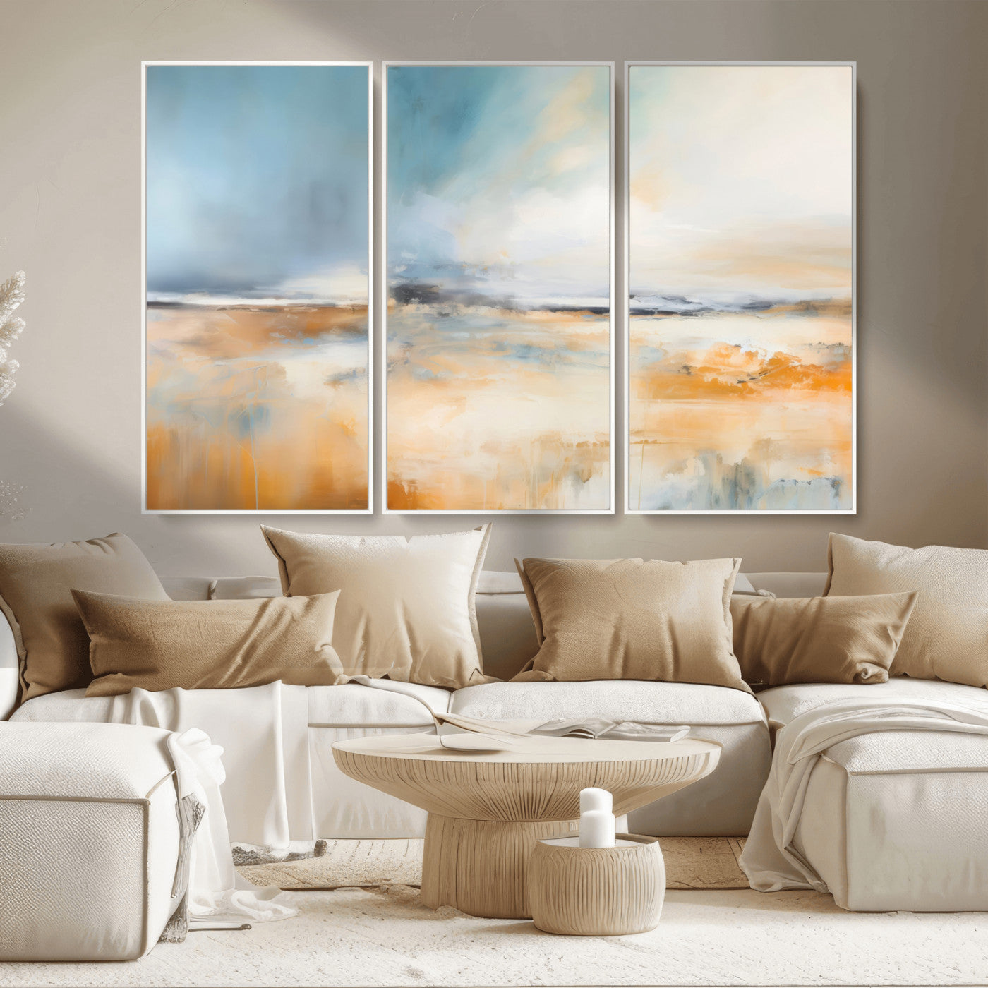 guzelmis-sharpen-MGV-FC-48X32-3P_White-Abstract Landscape Wall Art Canvas Print - Warm Tones of Orange and Blue, Modern Framed Art for Home