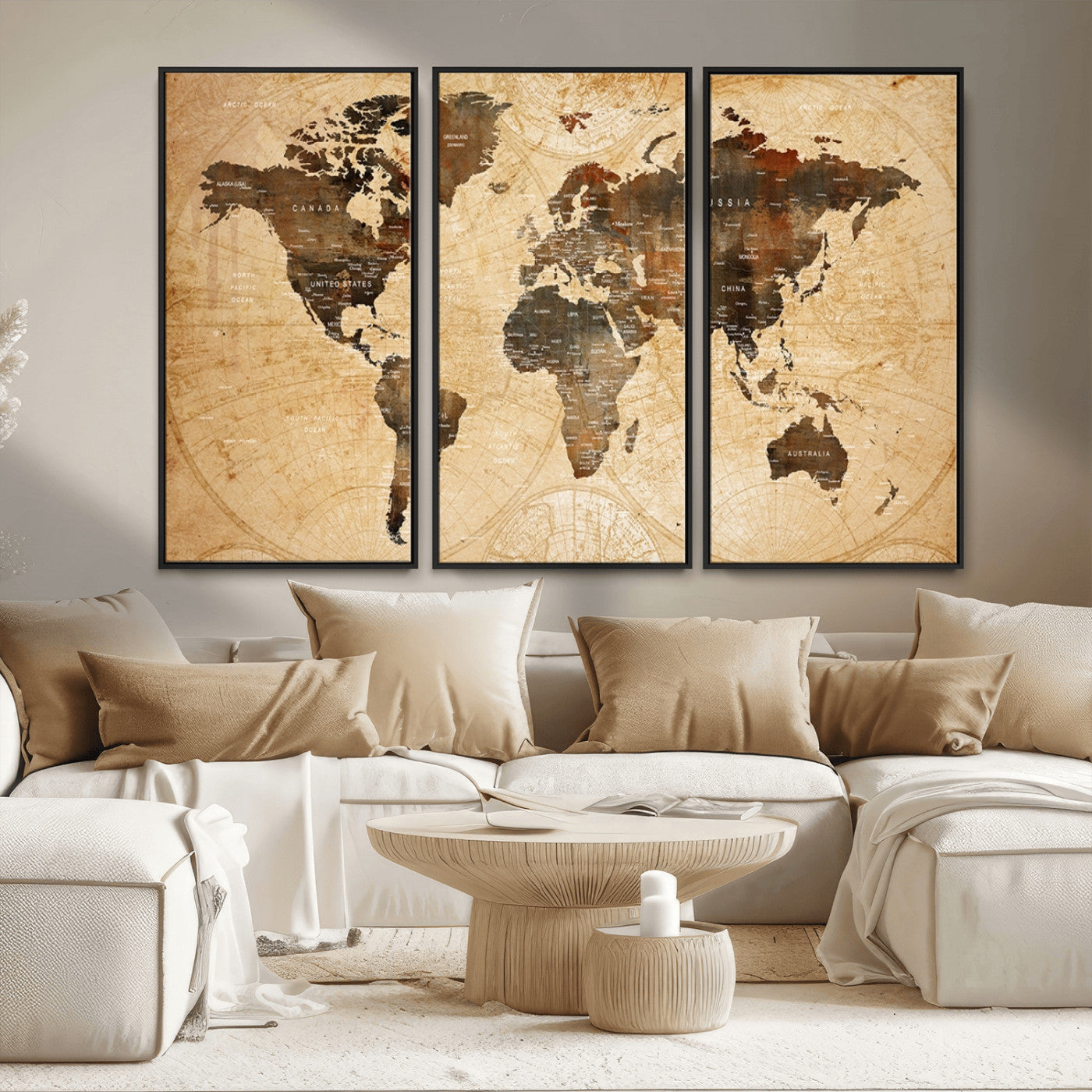 13813-MGV-FC-48X32-3P_Black-Push Pin World Map Canvas Print – Framed Travel Tracker Wall Art for Couples, Perfect Anniversary Gift and Home Decor