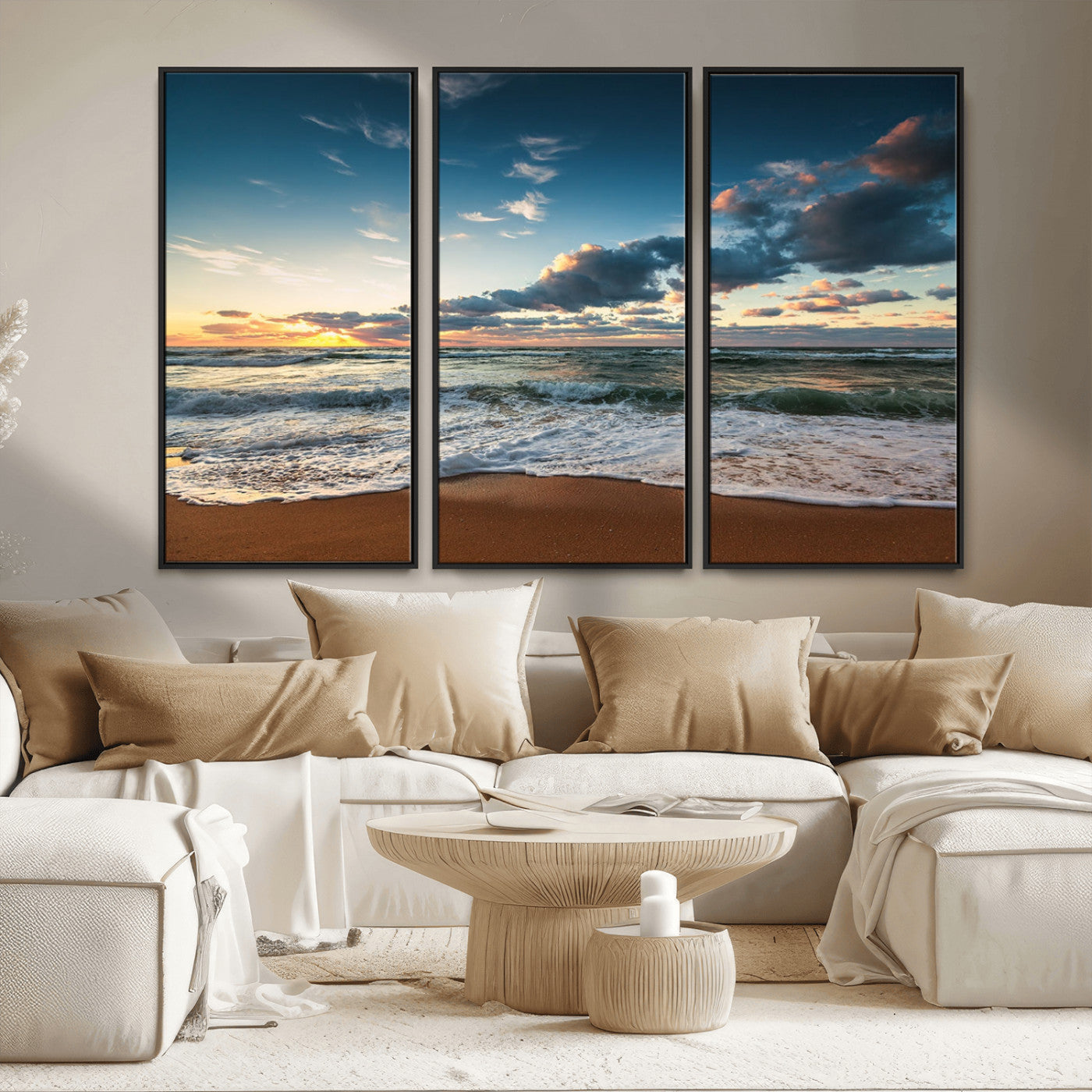 58103-MGV-FC-48X32-3P_Black-Ocean Beach Wall Art Canvas Print Sunset Artwork Print Coastal Wall Art