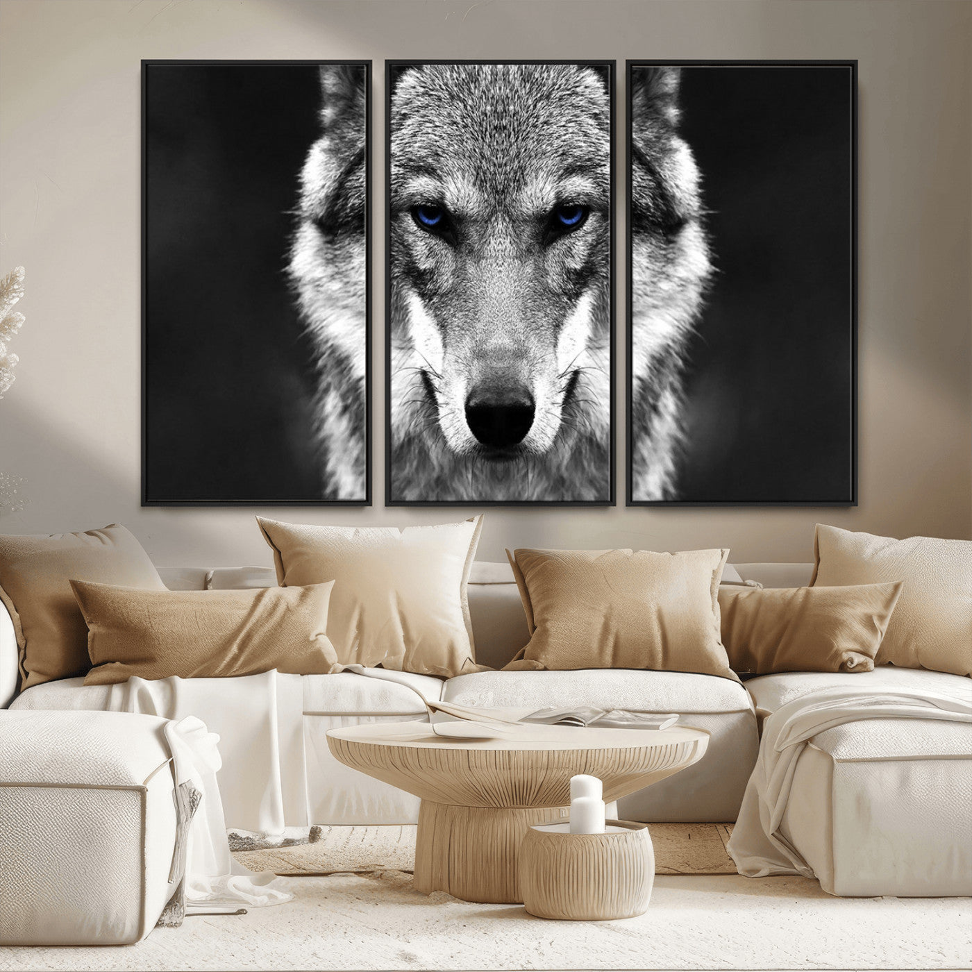-Black and White Wild Wolf Wall Art Canvas Print