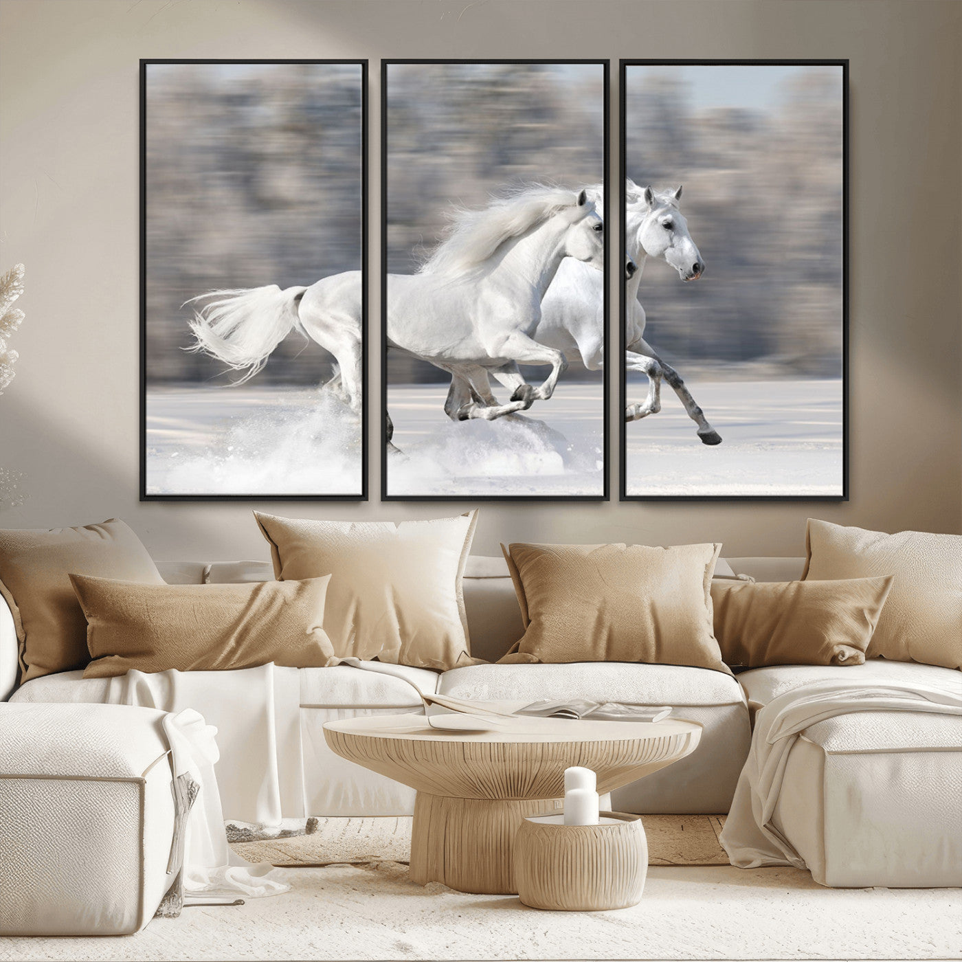 -The White Horses Wall Art, Framed White Horses Wall Art Canvas Print