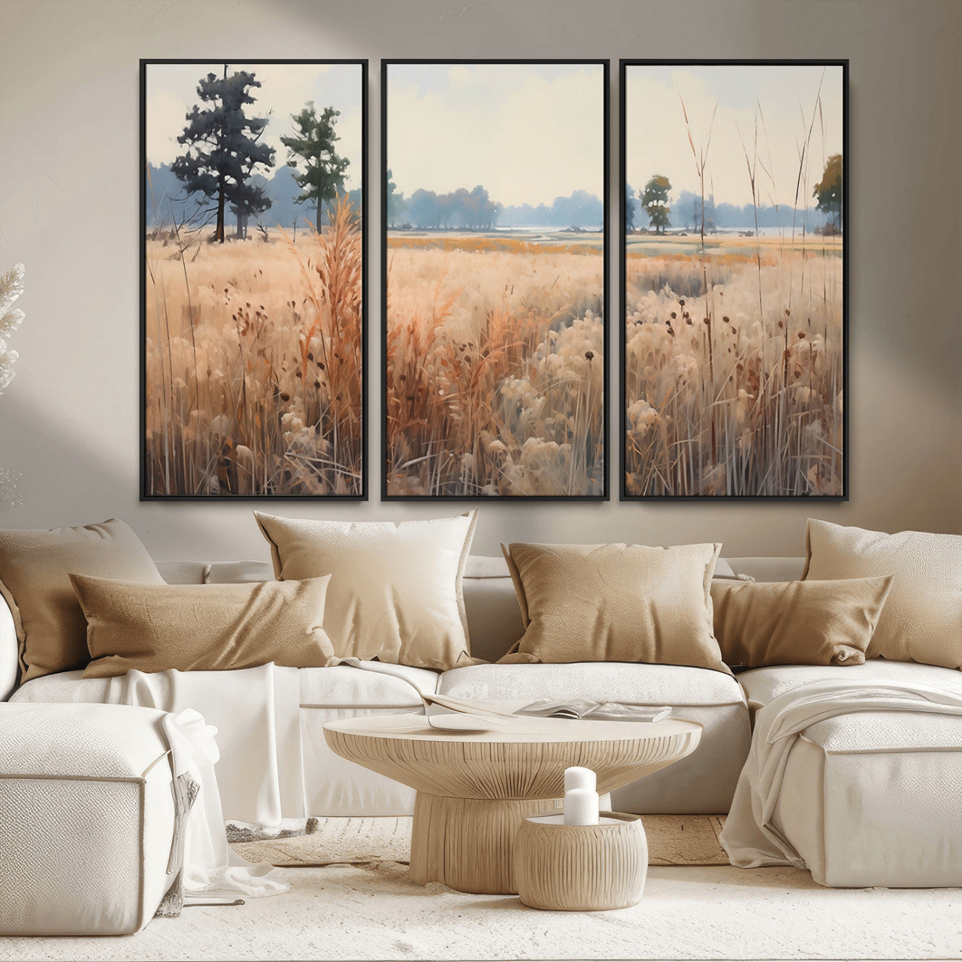 98822-MGV-CV-36X24-Golden Fields Canvas Wall Art Print – Serene Landscape of Nature’s Tranquility in Minimalist Modern