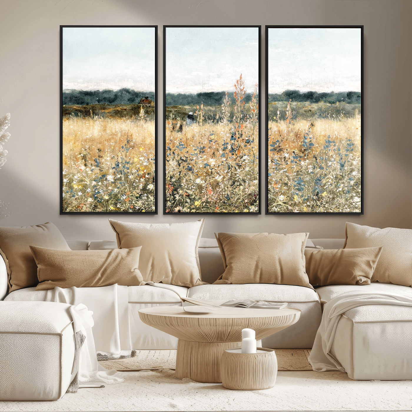 98941-MGV-FC-48X32-3P_Black-Wildflower Field Wall Art Canvas | Nature-Inspired Landscape Canvas Print for Living Room or Office