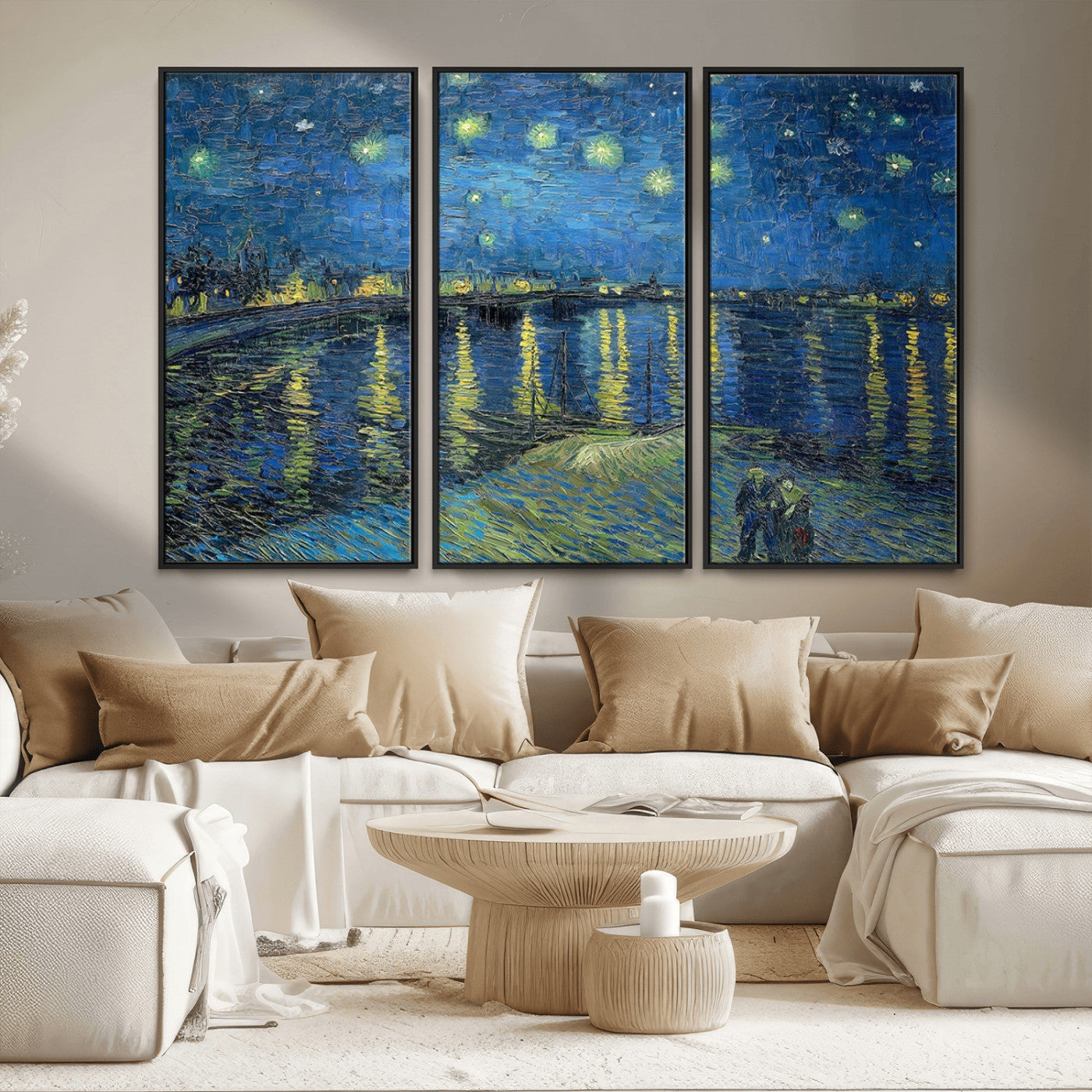 94605-MGV-CV-36X24-Vincent van Gogh Starry Night over the Rhone Abstract Wall Art Canvas, Starry Night Canvas Print