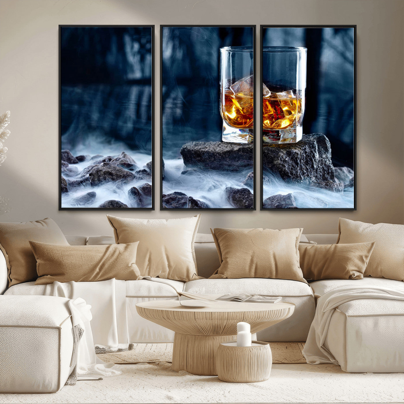 48582-MGV-FC-48X32-3P_Black-Whiskey Ice Wall Art Canvas Print
