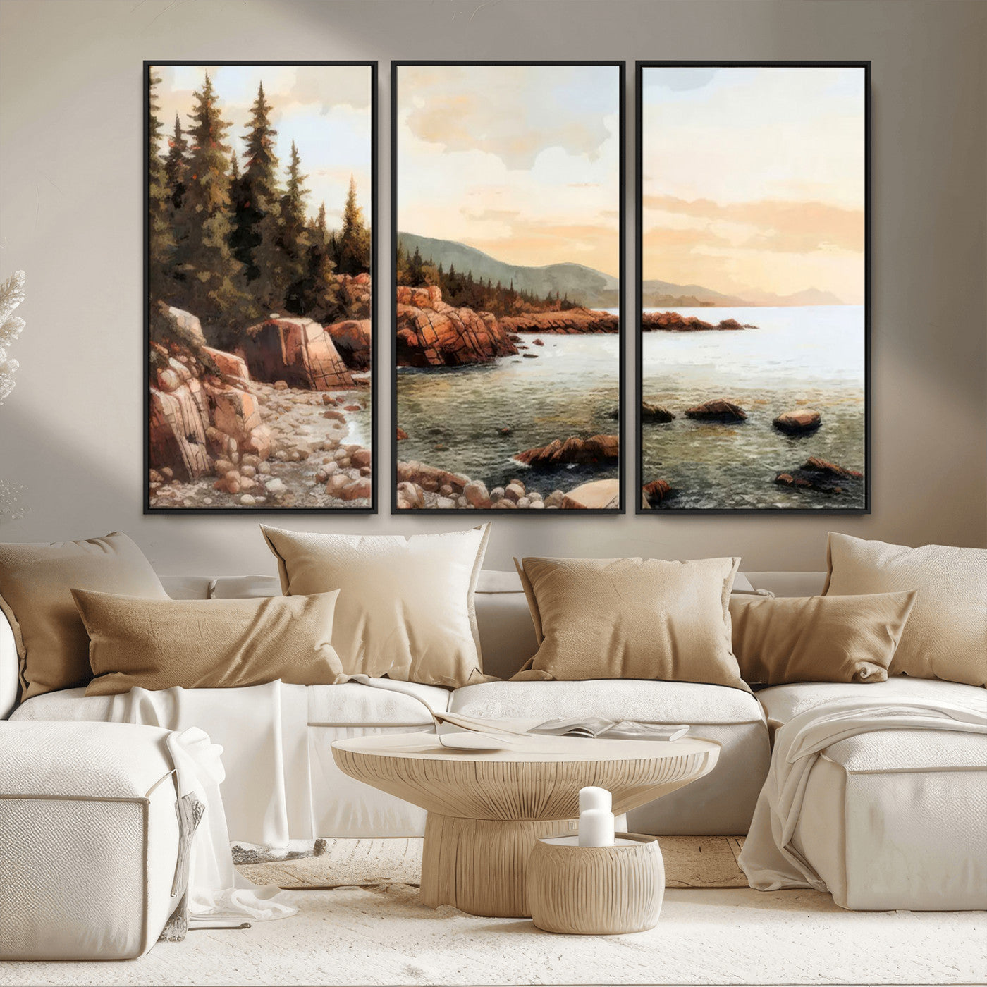 77145-MGV-CV-36X24-Serene Coastal View of Acadia National Park Wall Art - Stunning 3-Panel Wall Art Canvas Print,