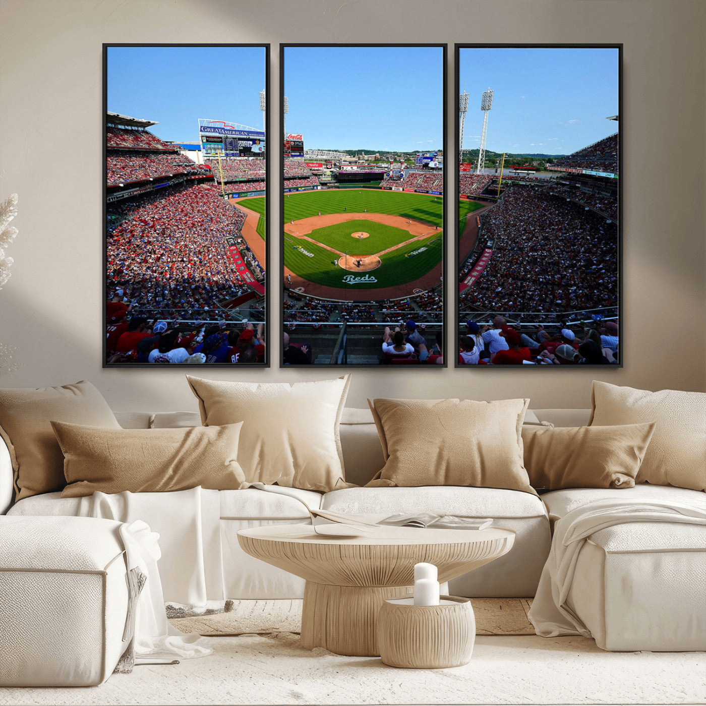 90998-MGV-FC-48X32-3P_Black-Cincinnati Reds Baseball Canvas Print - Great American Ball Park Stadium Wall Art Canvas Print