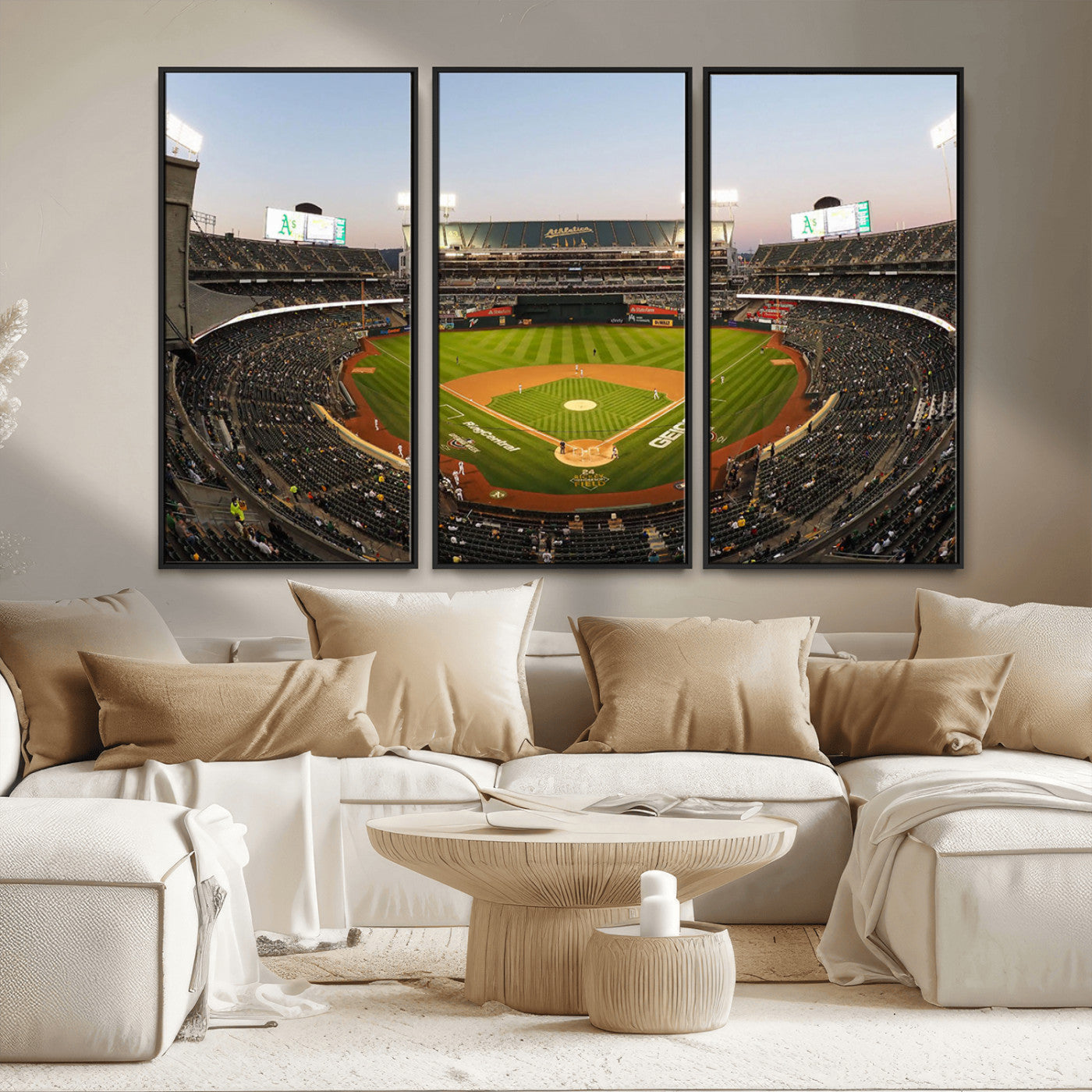 45272-MGV-FC-48X32-3P_Black-Oakland Athletics Baseball Team Print - RingCentral Coliseum Stadium Wall Art Canvas Print