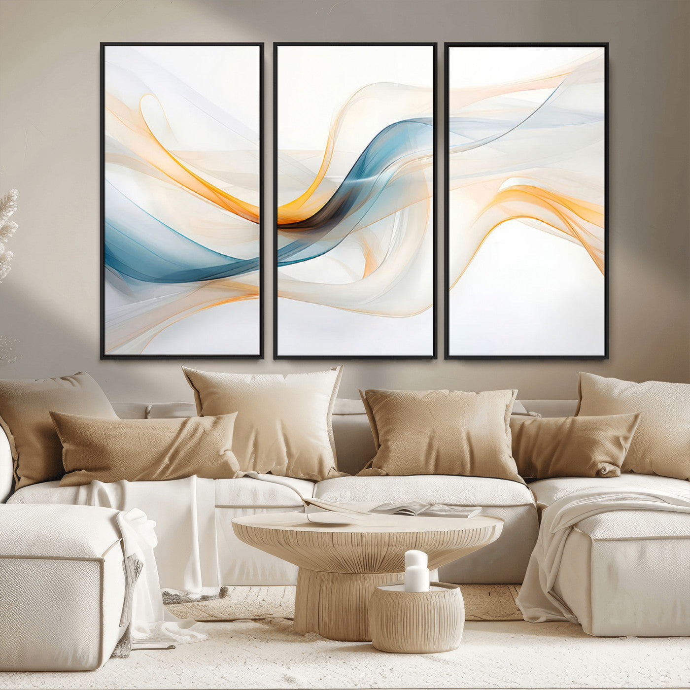 60881-MGV-FC-48X32-3P_Black-Decorative Turquoise Abstract Wave Wall Art Canvas Print
