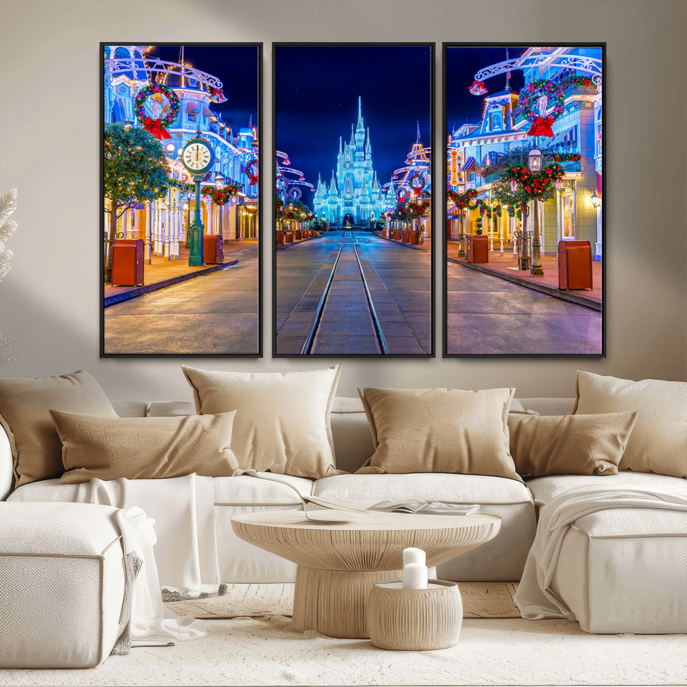 12470-MGV-FC-48X32-3P_Black-Disney Castle Wall Art – Large Magic Kingdom Canvas Artwork, Fairytale Design, Kids Room Christmas Decor for Home, Office