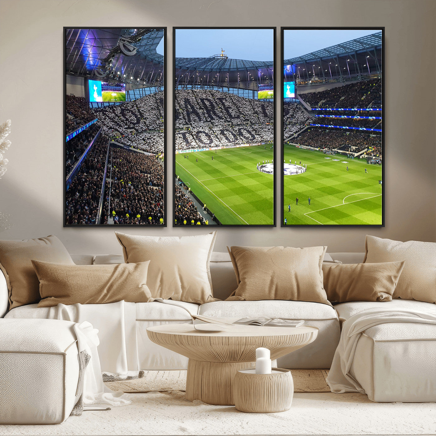 38765-MGV-FC-48X32-3P_Black-Tottenham Hotspur Stadium Canvas Print, Match Day Triple Canvas Wall Art - Premier League Football
