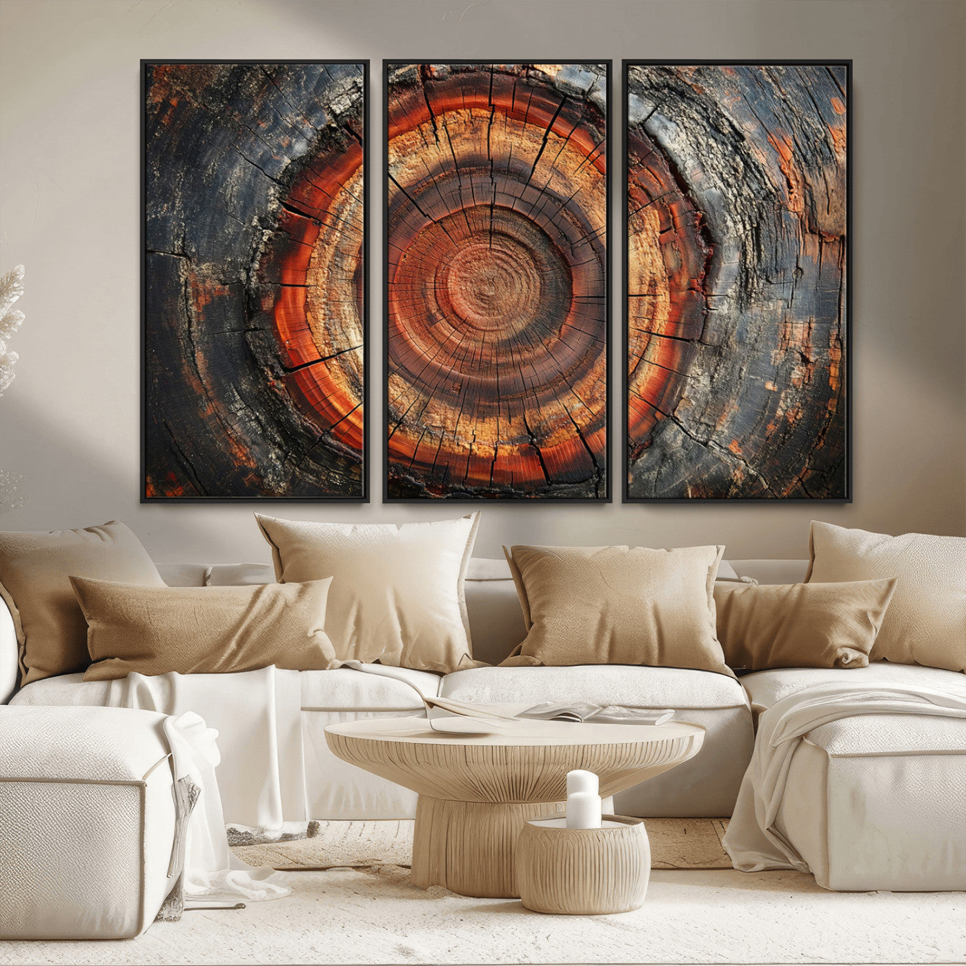 82212-MGV-FC-48X32-3P_Black-Wood Grain Canvas Wall Art - Framed Abstract Tree Ring Framed Wall Art, Wood Grain Canvas Wall