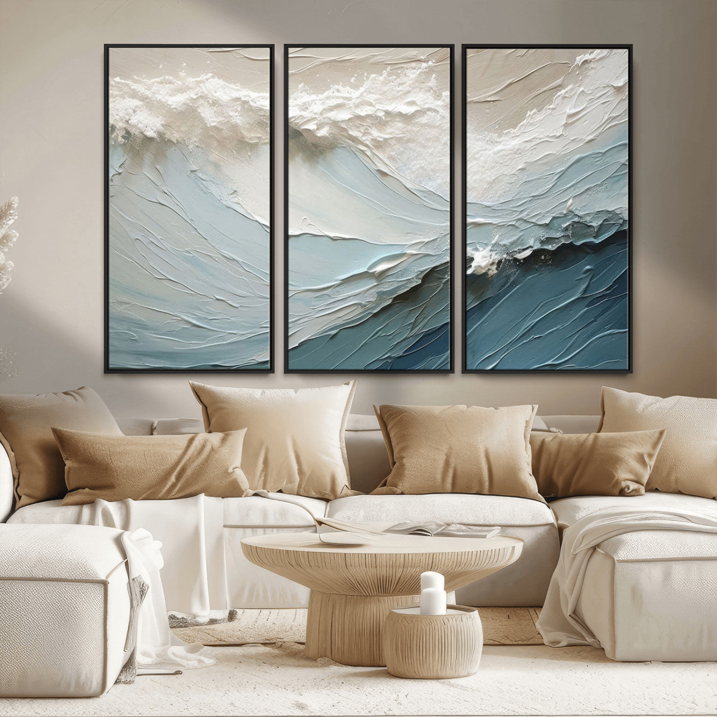 36946-MGV-FC-48X32-3P_Black-Waves Abstract Wall Art Print, Modern Framed Abstract Canvas Print, Abstract Painting for Living