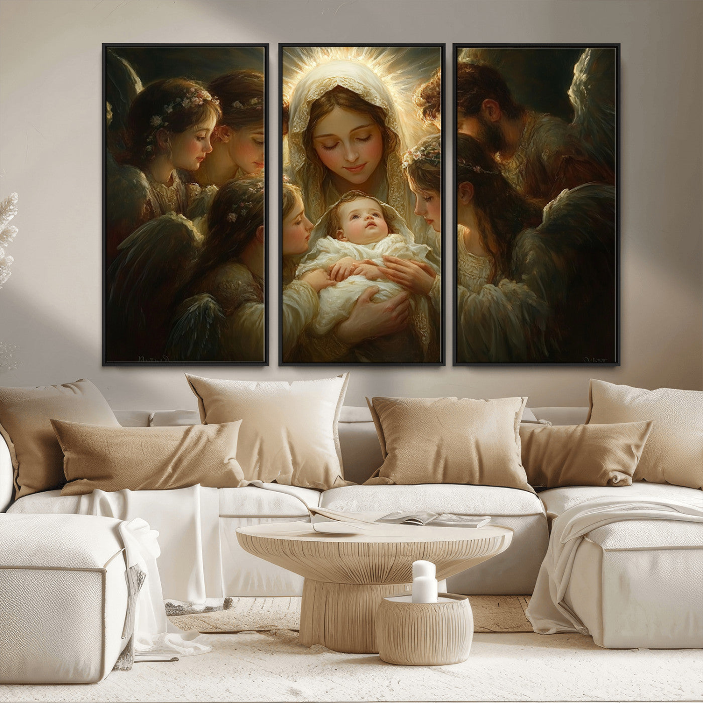 MGV-FC-48X32-3P - Mary Jesus Canvas Wall Art Print - Madonna and Child with Apostles Art Print - Classic Christian