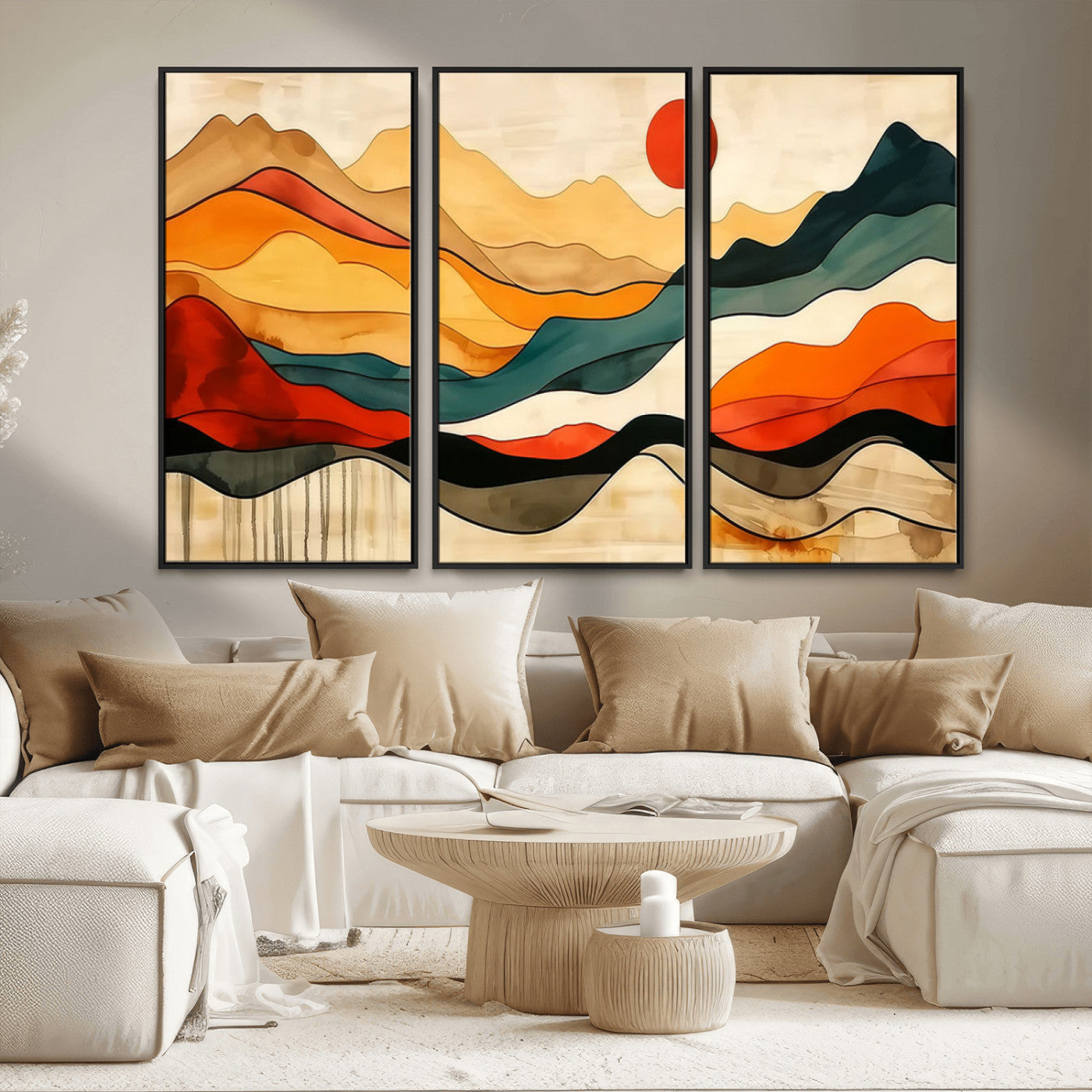 23241-MGV-FC-48X32-3P_Black-Mid Century Wall Art Print - Abstract Woodland Print - Modern Art Panoramic Mountain Wall Art