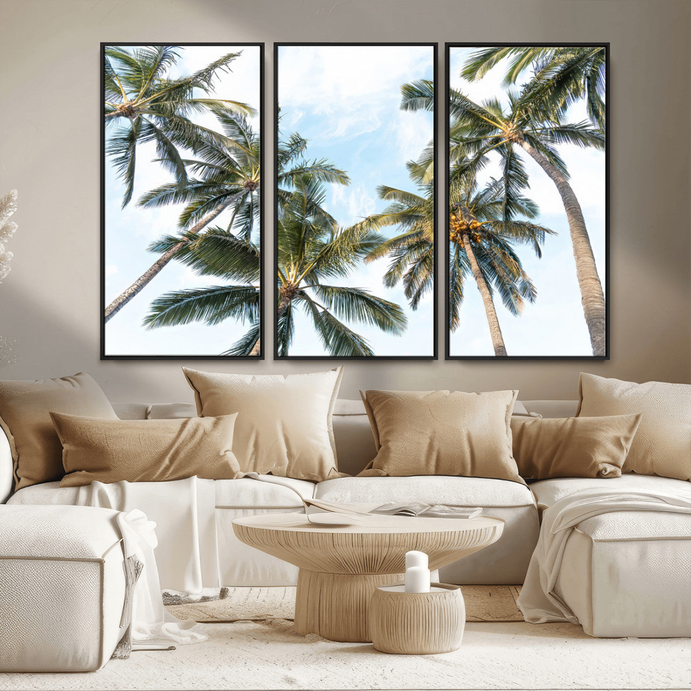87247012-MGV-CV-36X24 - Tropical Palm Trees Wall Art – Sunlit Leaves & Blue Sky Canvas Print, Island Breeze and Vacation Vibes for Office or Home Decor