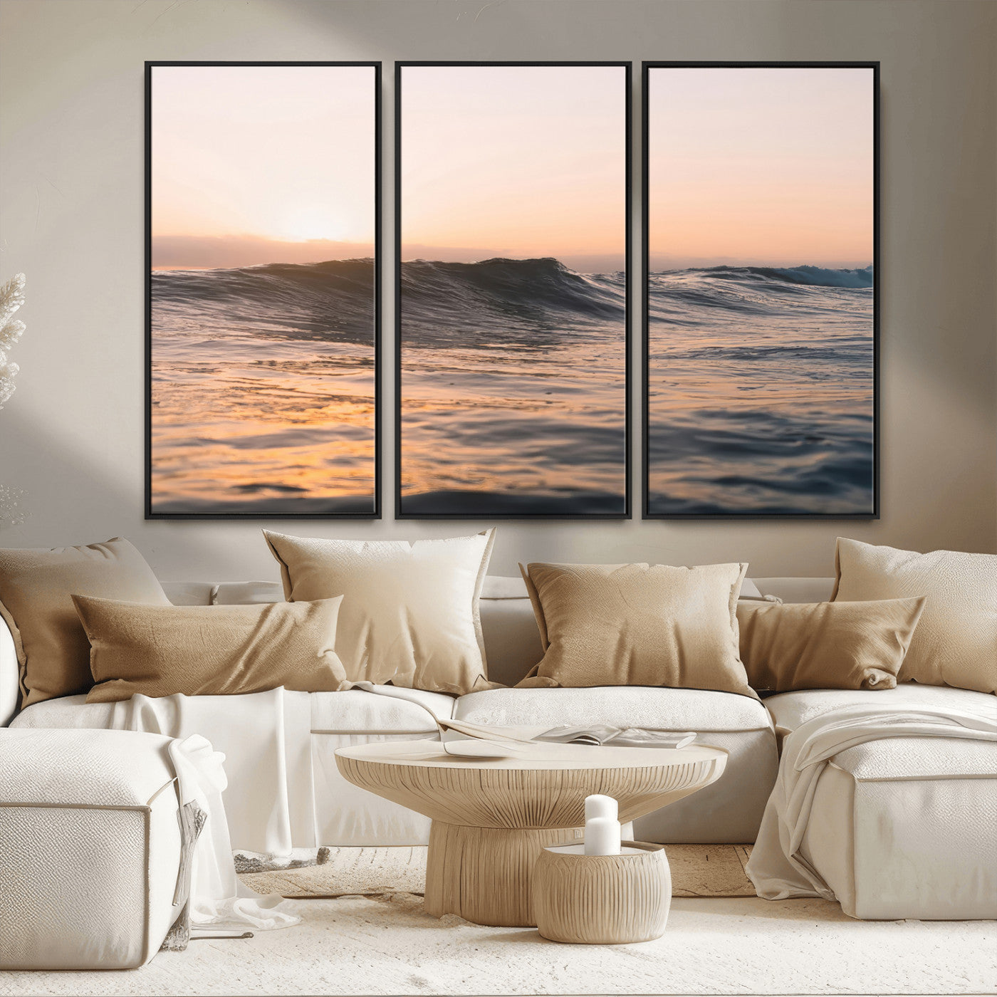 46299358-MGV-CV-36X24 - Golden Sunset Ocean Wall Art – Tranquil Waves & Peaceful Horizon Canvas Print, Soft Light and Evening Glow for Serene Beach, Home or Nature Decor