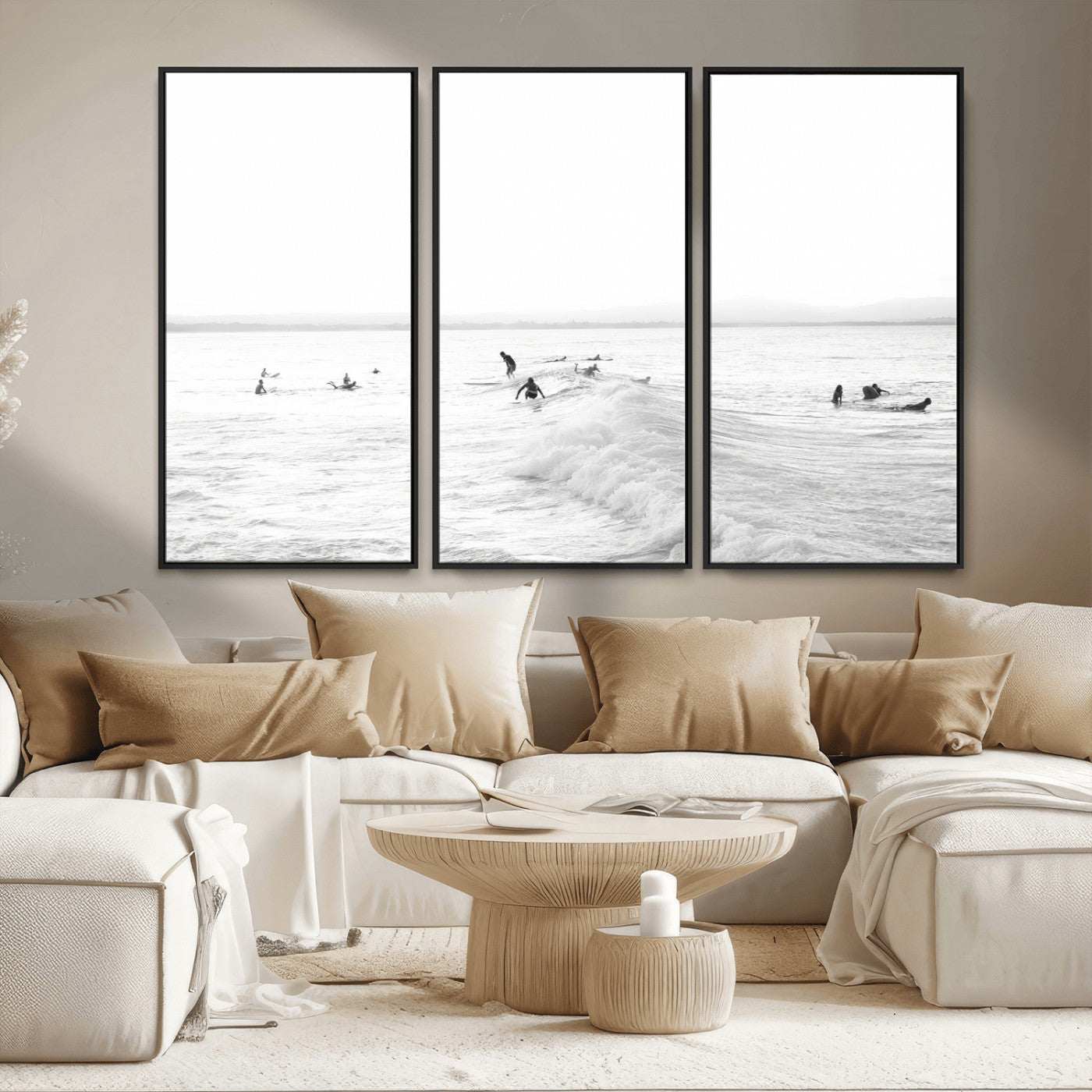 33449548-MGV-CV-36X24 - Surf Crowd Motion Wall Art – Active Surfers & Ocean Waves Canvas Print, Dynamic Water and Coastal Horizon for Living Room or Sea Adventure Decor