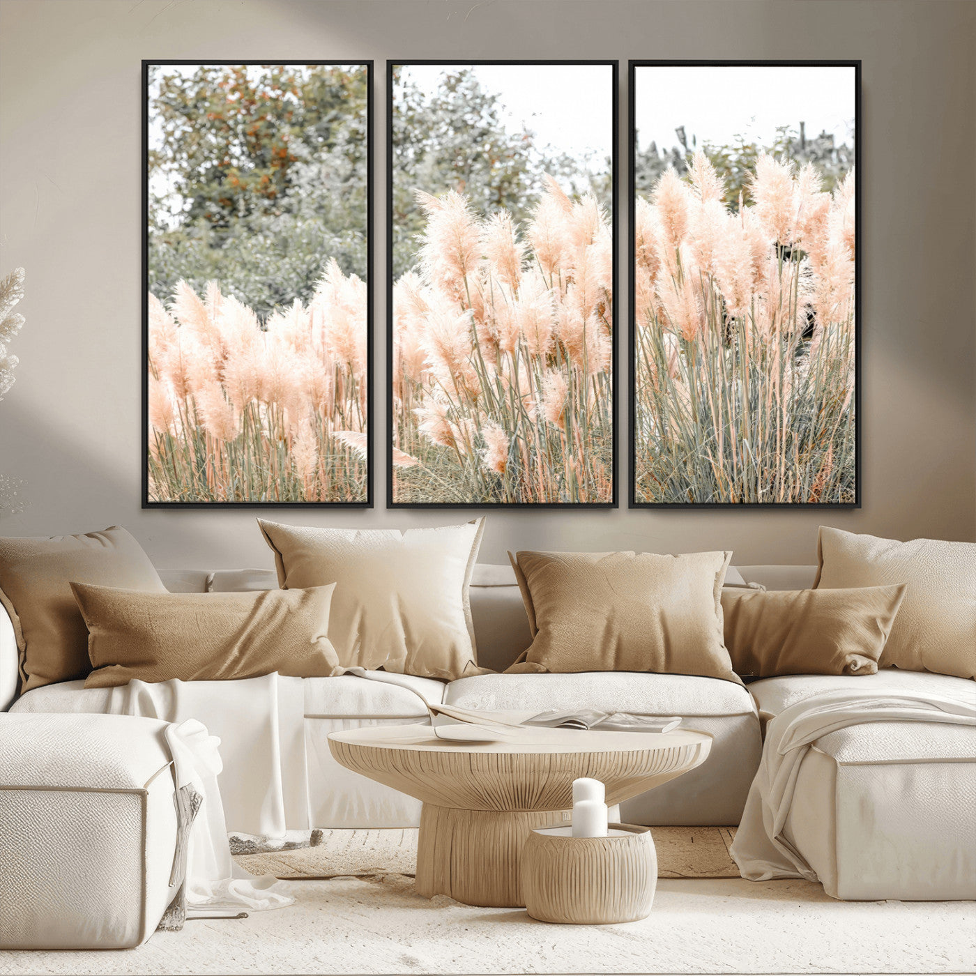 21826392-MGV-CV-36X24 - Pampas Grass Wall Art – Soft Blush Hues and Natural Texture Canvas Print, Serene Outdoors & Botanical Charm for Living Room or Nature Decor