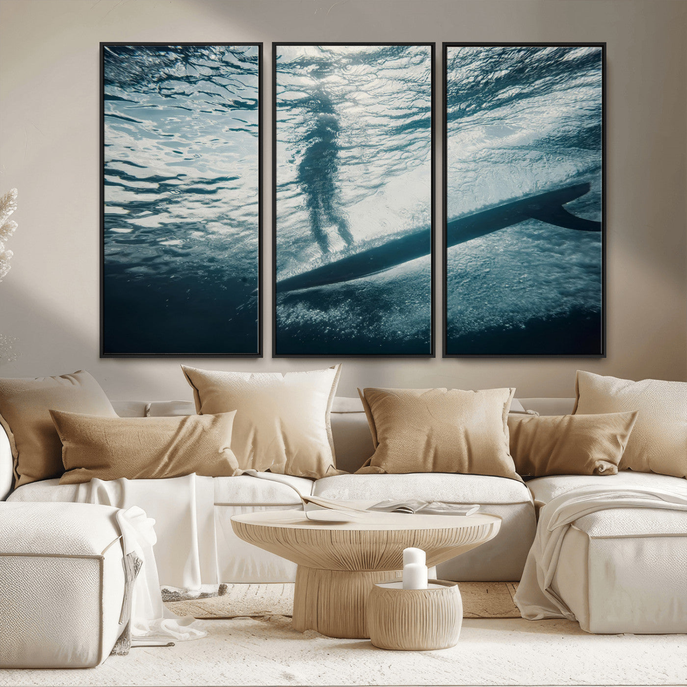 MGV-FC-48X32-3P - Submerged Surf Wall Art Canvas Print, Framed Underwater Perspective Art Picture Print, Ocean Surf Perfect Coastal Adventure Decor Artwork